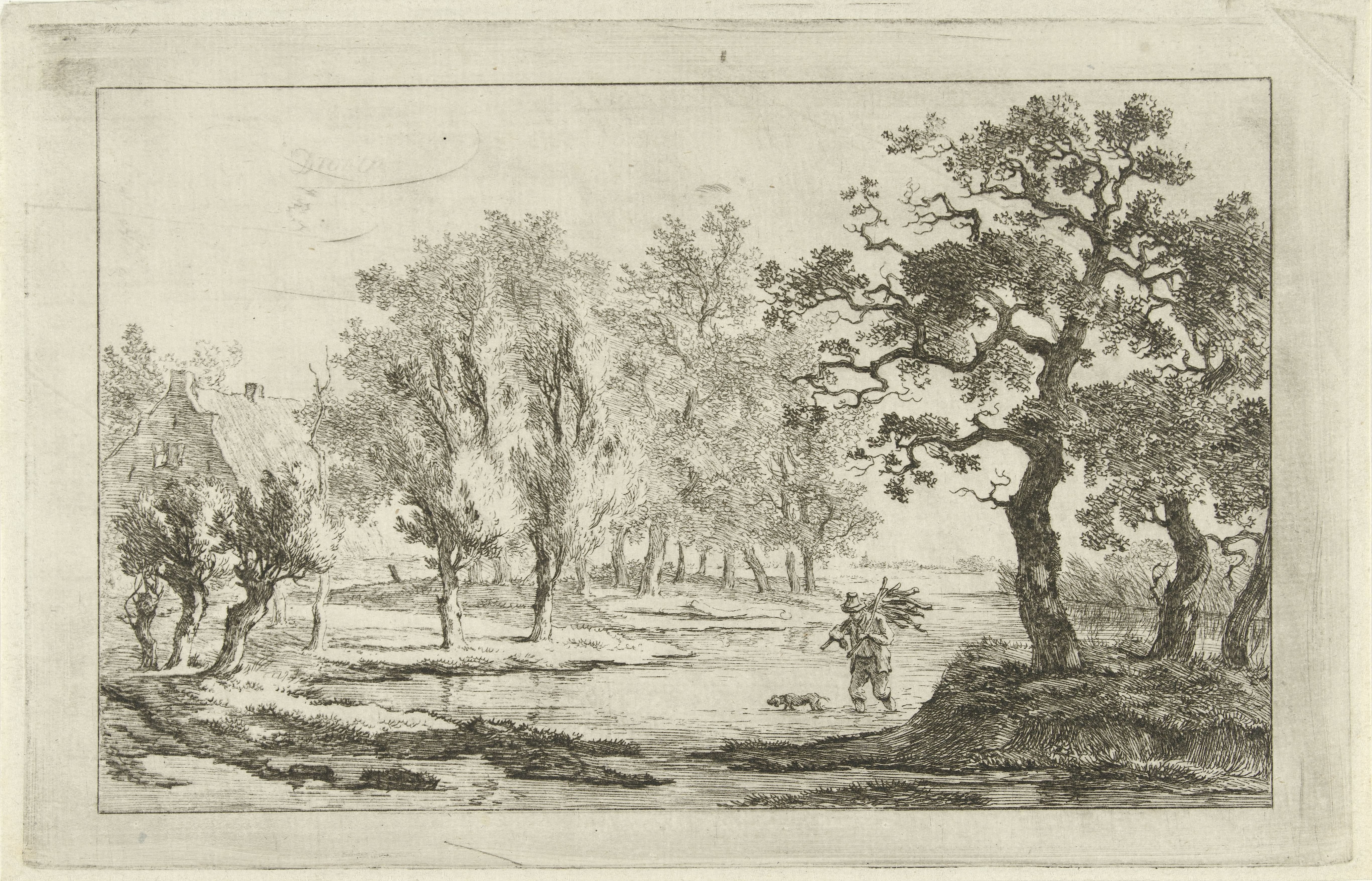 Rivierlandschap met een houtsprokkelaar
