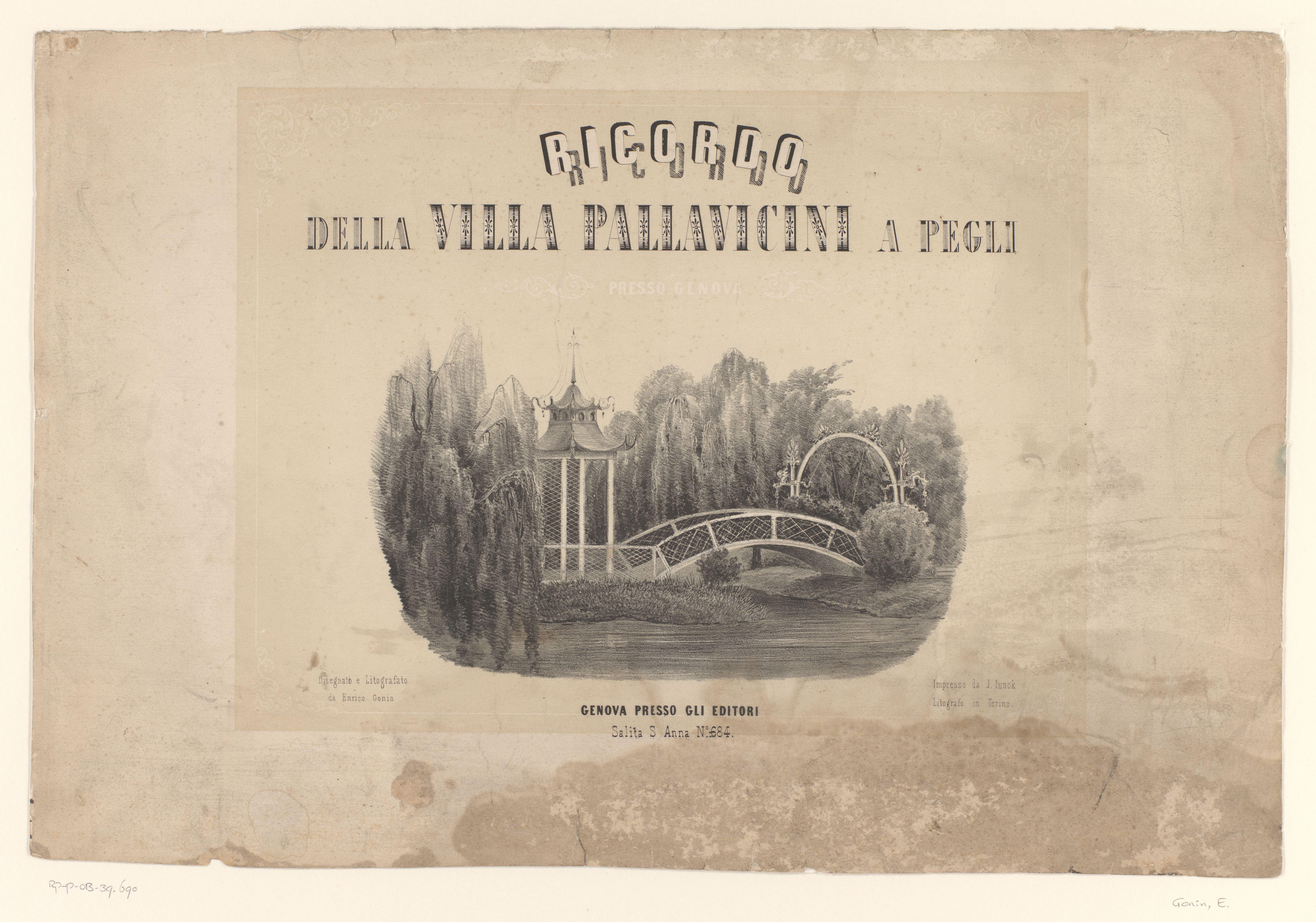 Titelprent met een gezicht op de tuin bij Villa Pallavicini te Genua