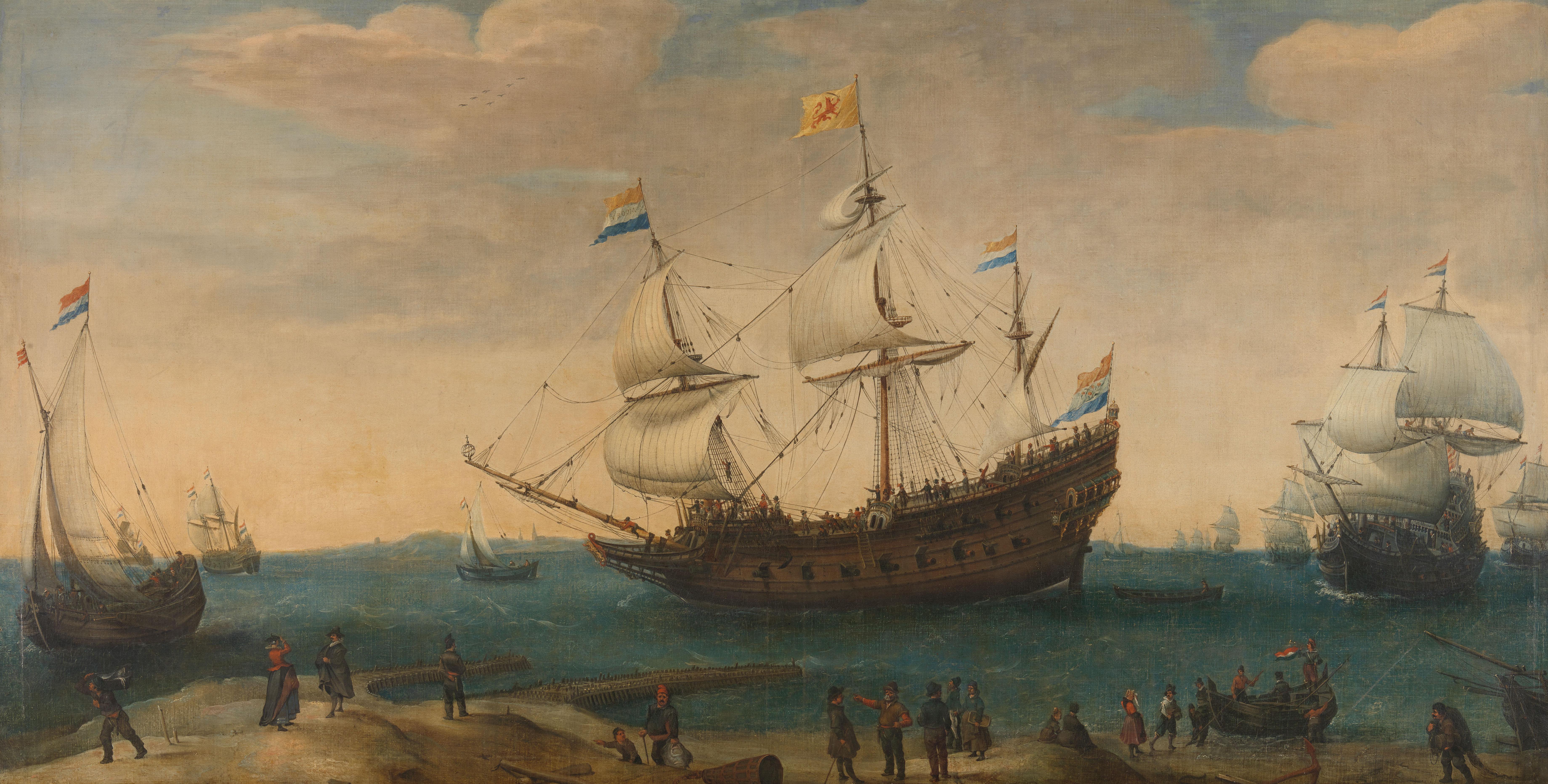 East Indiamen off a Coast