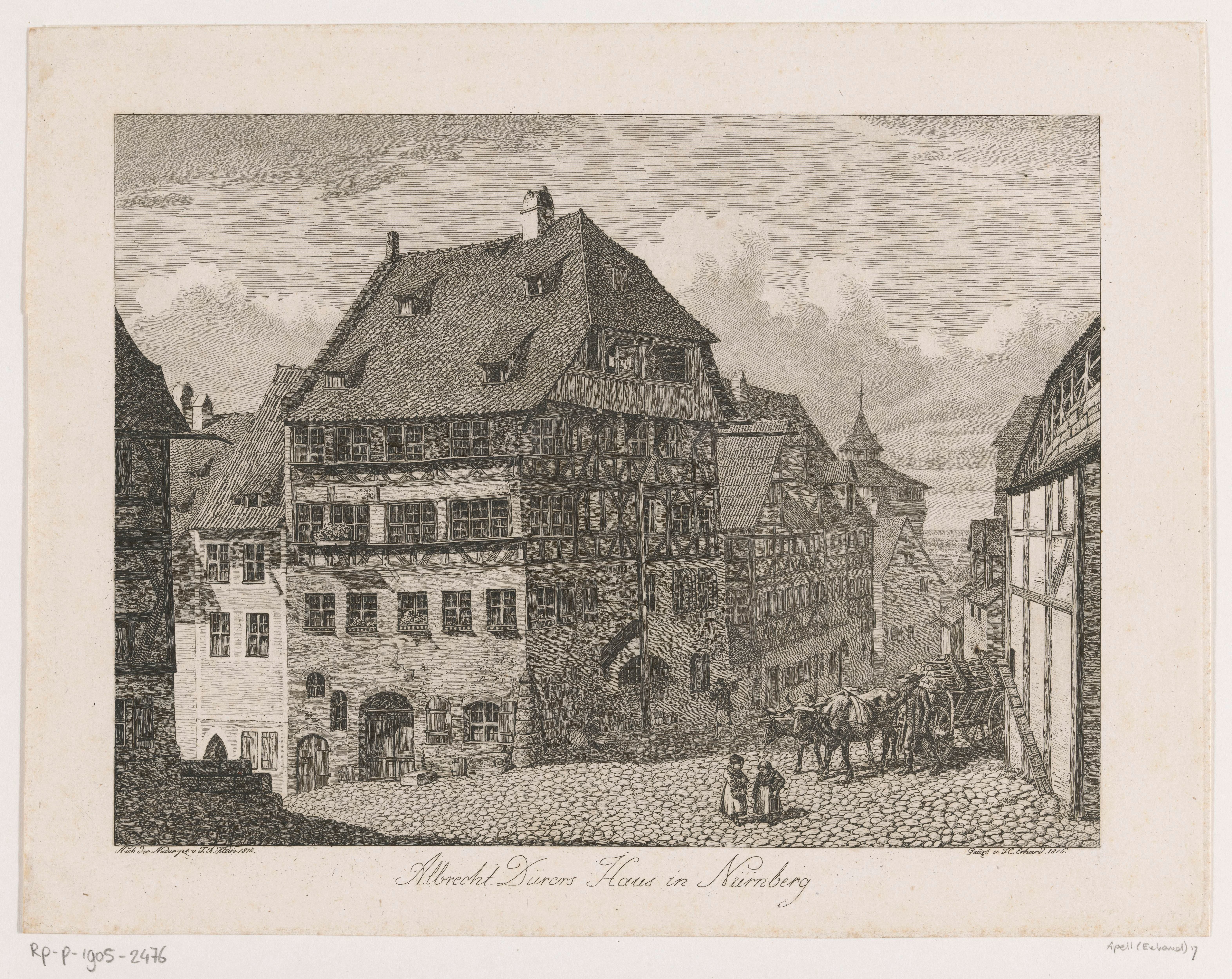 Gezicht op het geboortehuis van Albrecht Dürer te Neurenberg