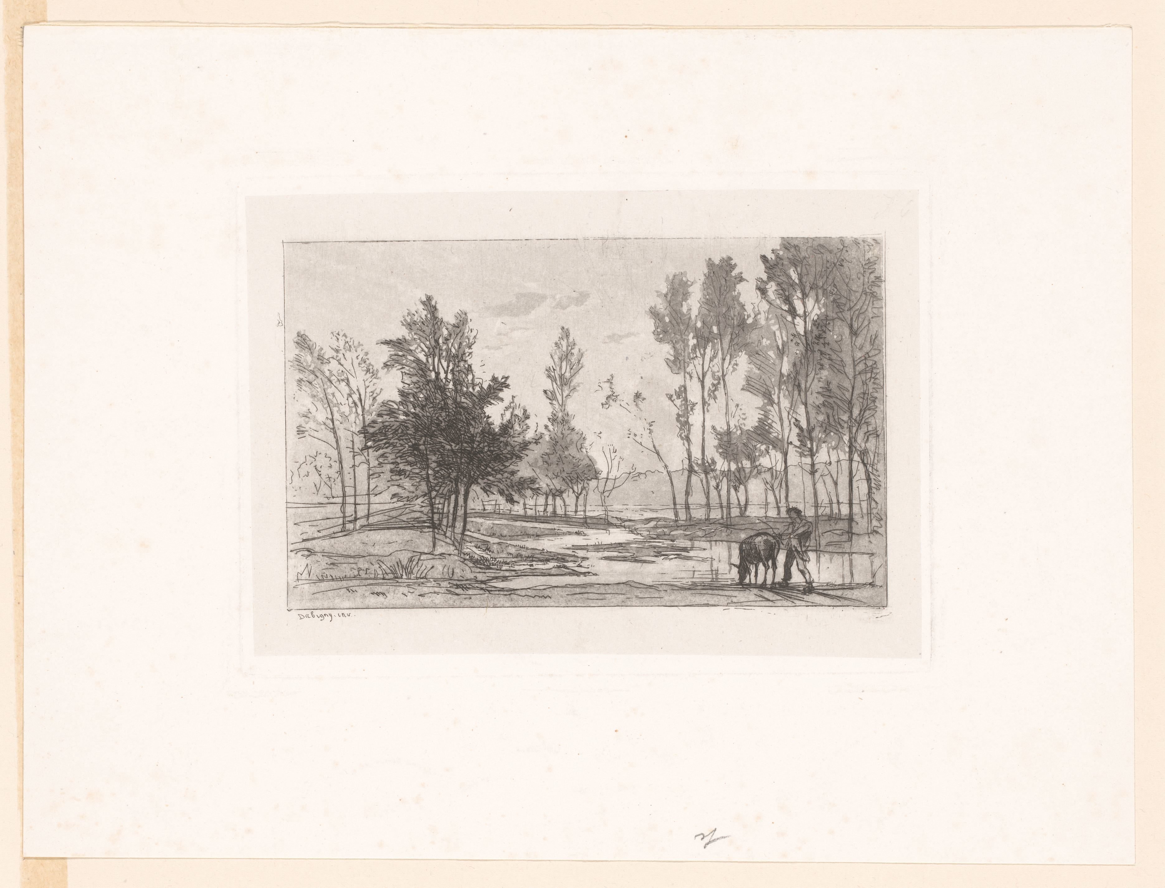 Landschap met drinkende ezel
