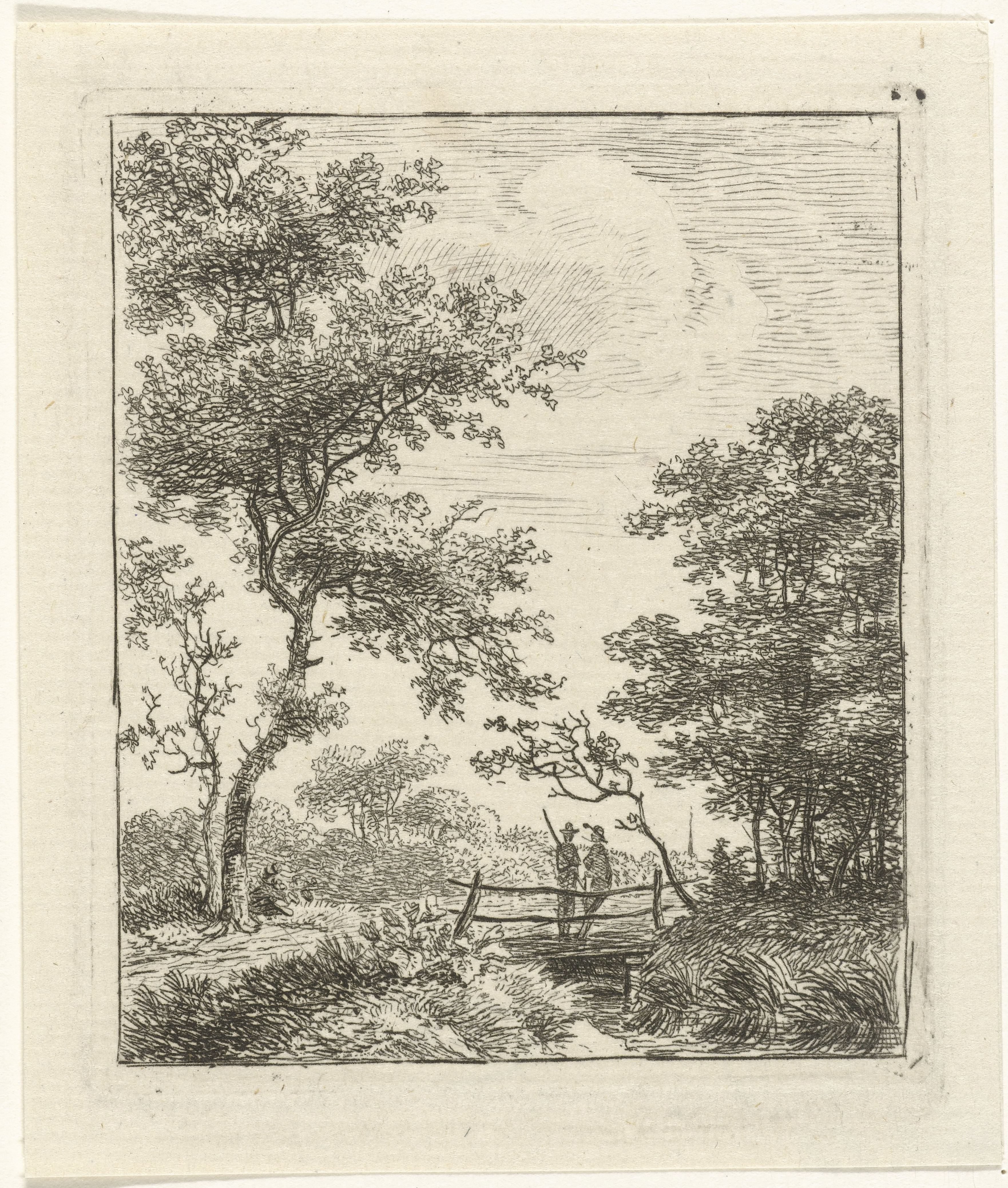 Landschap met twee mannen op een brug