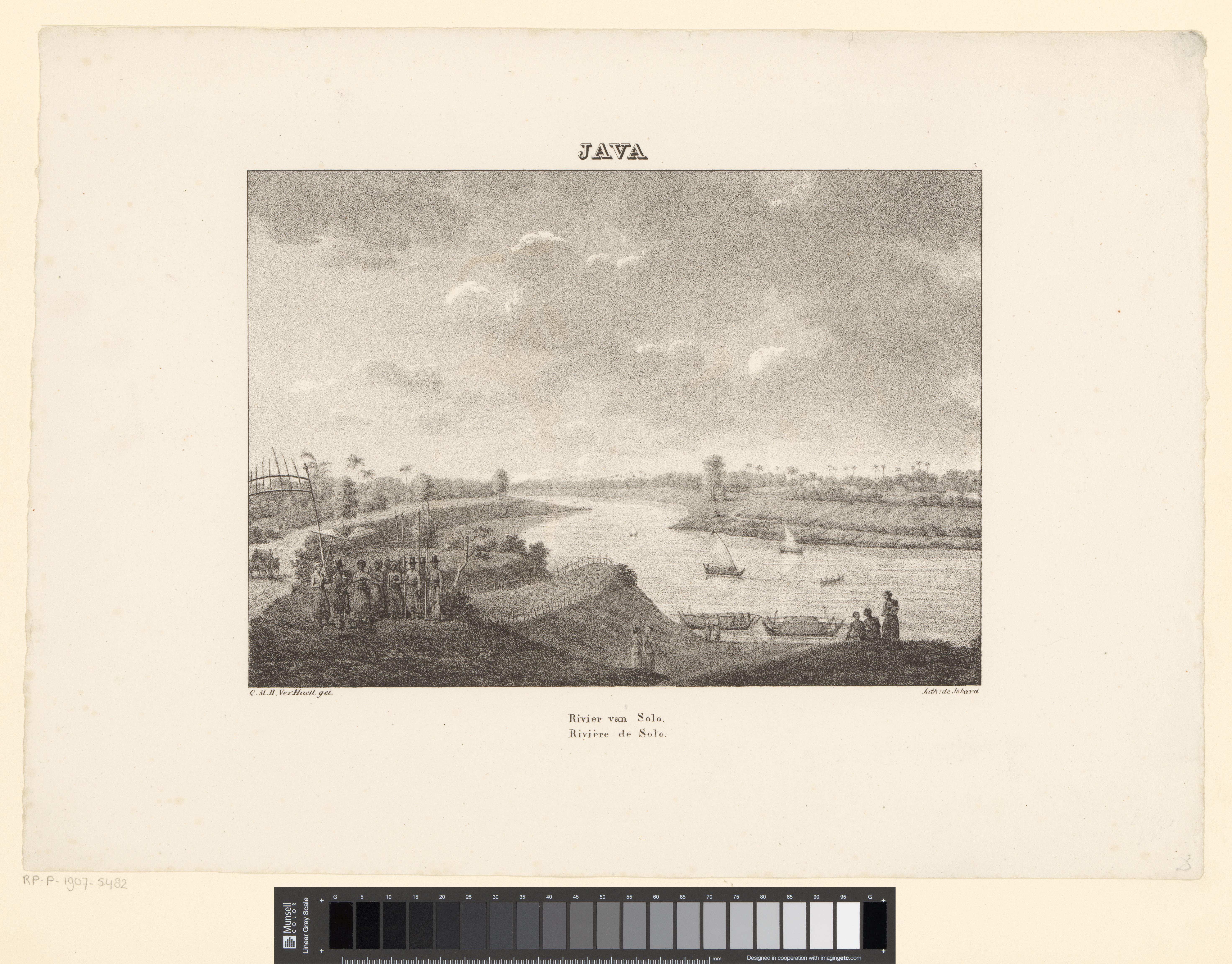 Gezicht op rivier de Solo te Java