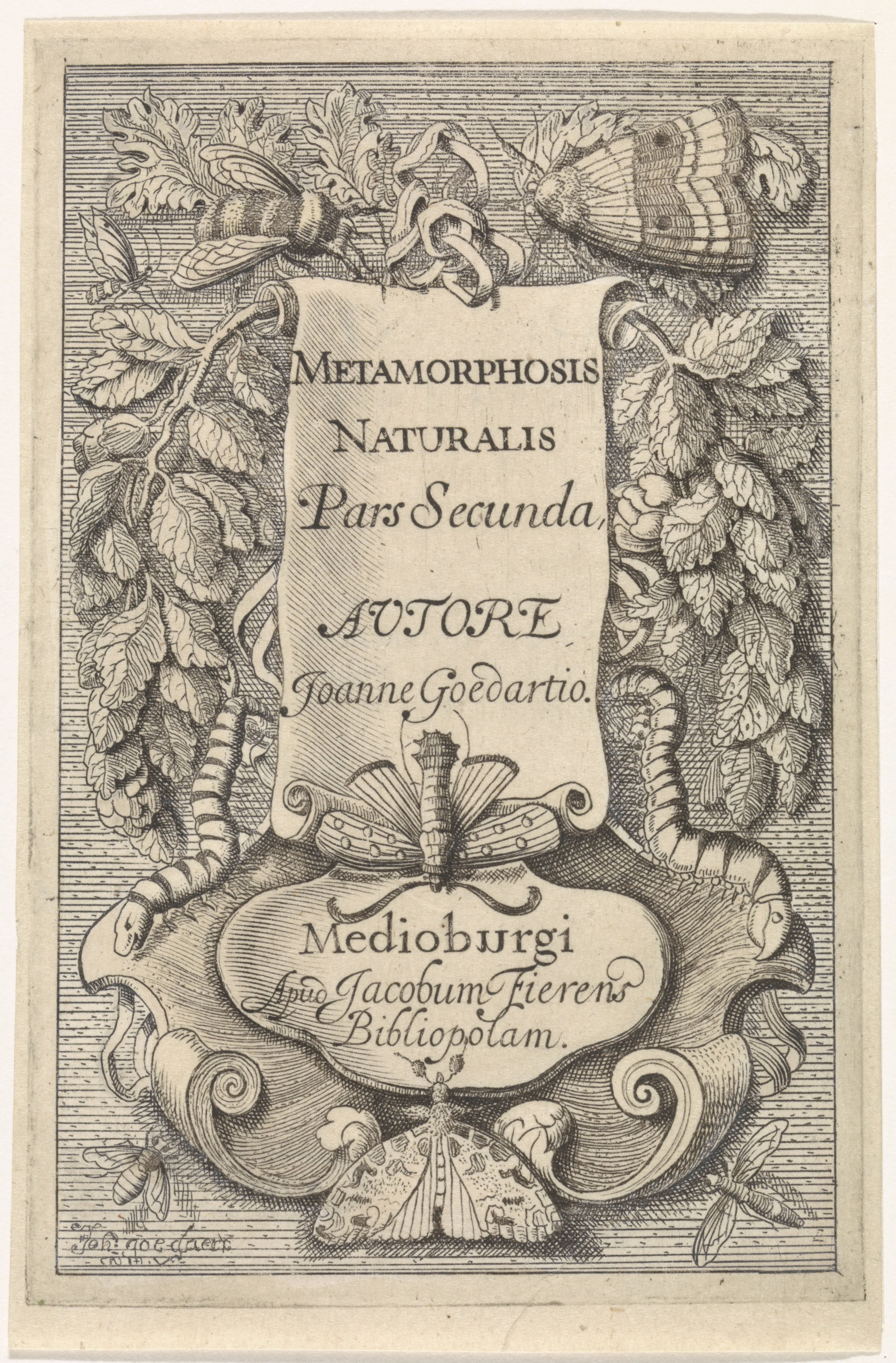 Titelpagina voor Johannes Goedaerts, "Metamorphosis Naturalis", 1667