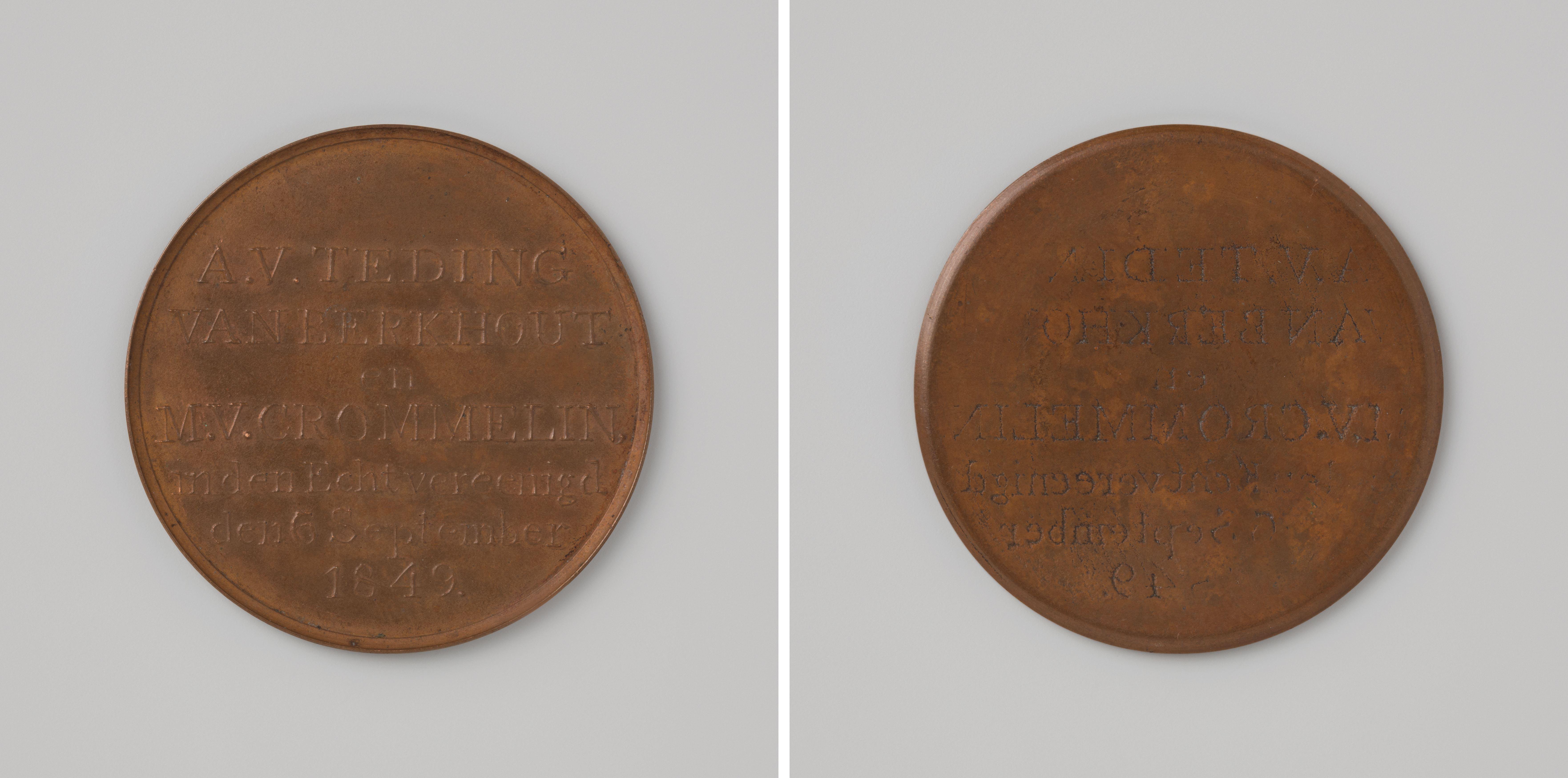 Huwelijk van A.V. Teding van Berkhout en M.V. Crommelin op 6 september 1849