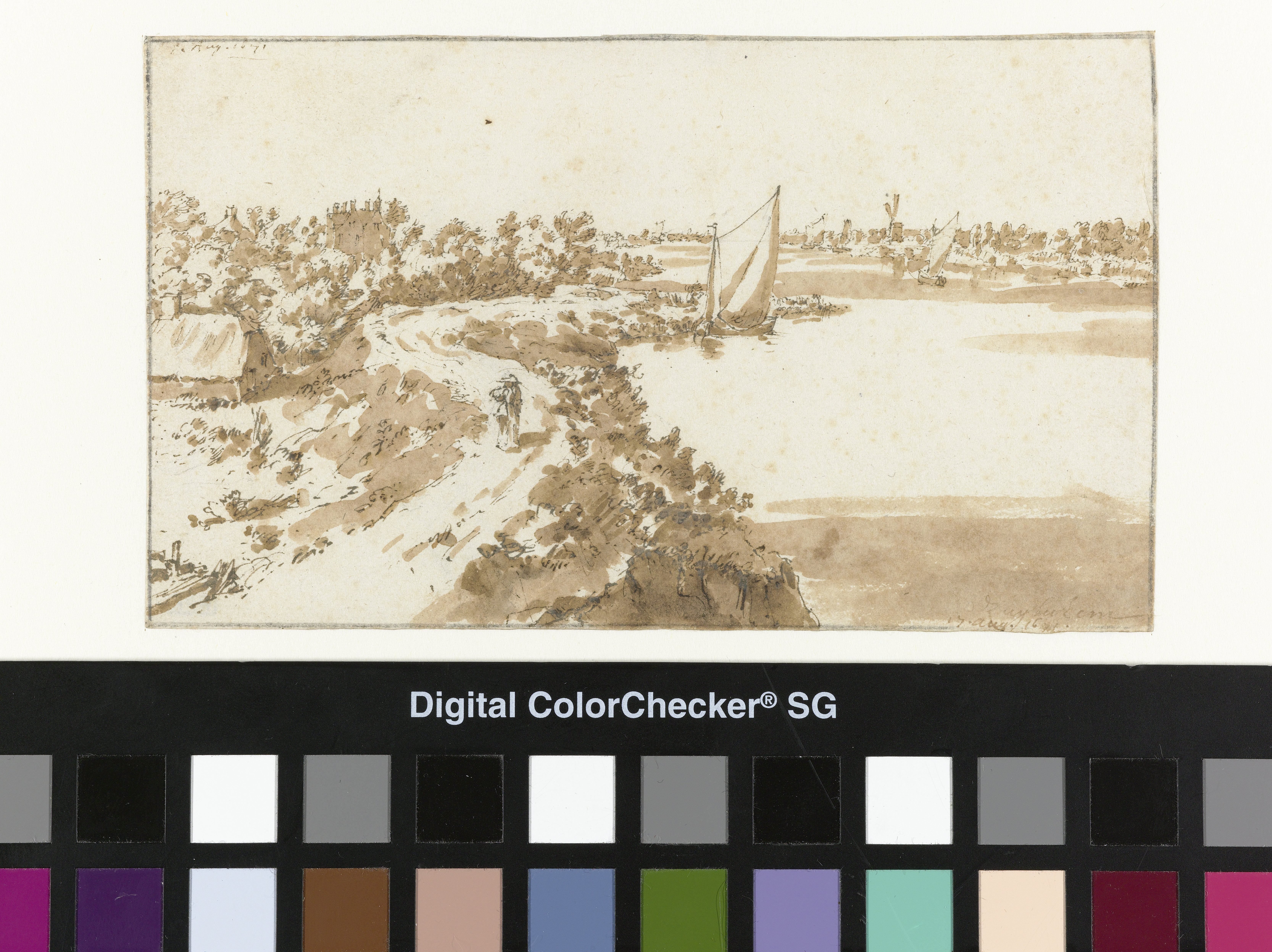 Gezicht op de Waal met het kasteel Zuilichem