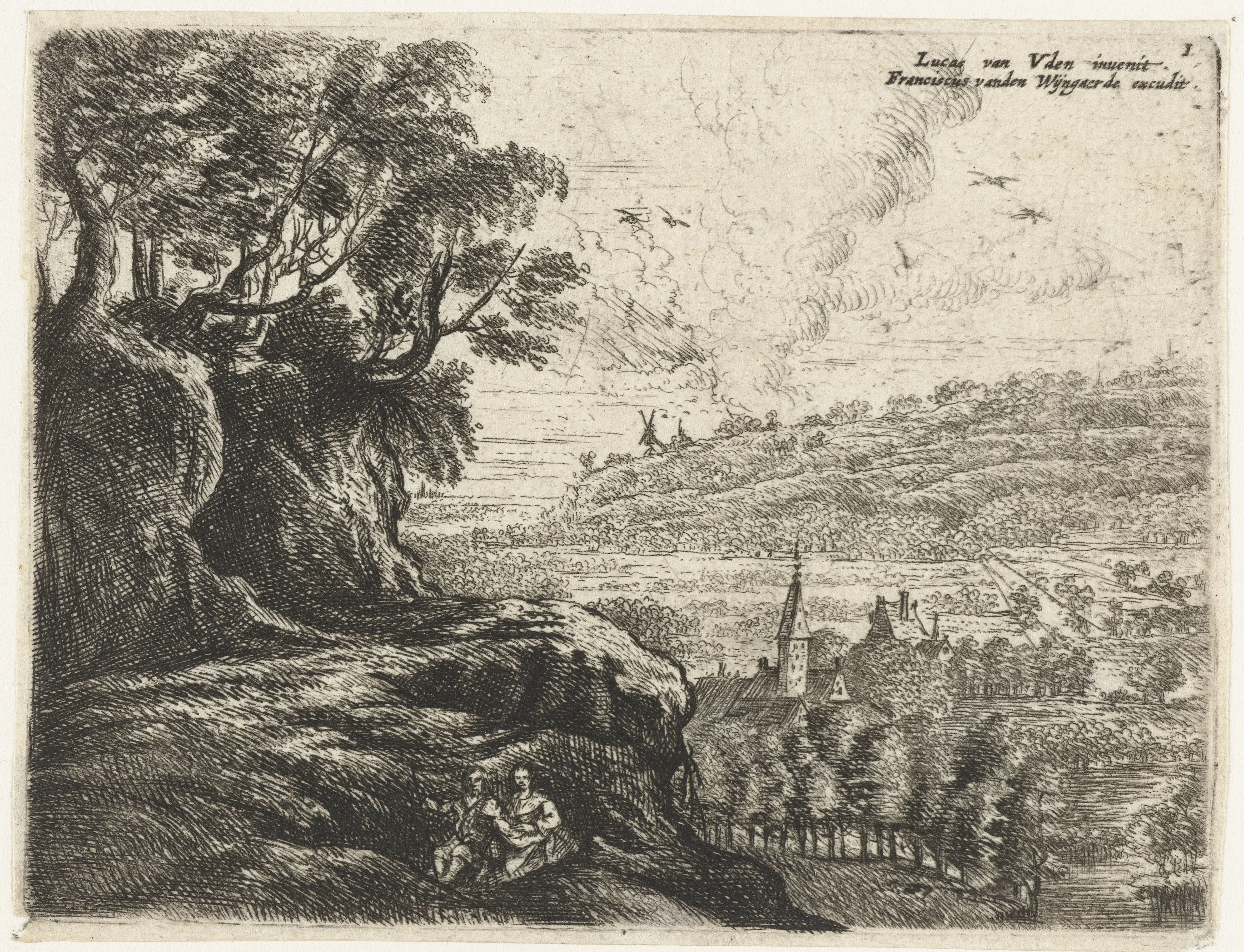 Landschap met een man, vrouw en kind
