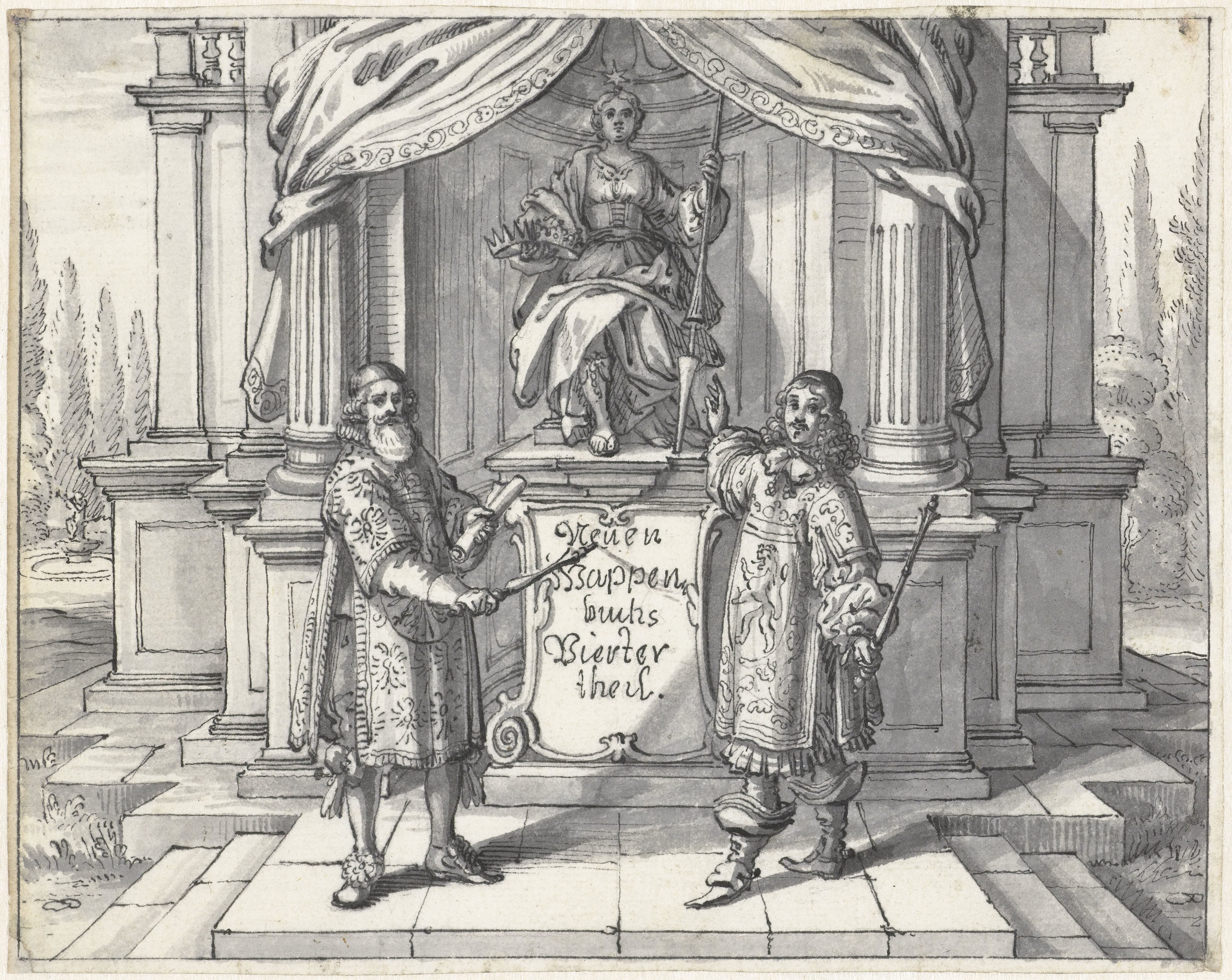 Ontwerp voor het frontispiece van Dess neuen Teutschen Wappenbuchs Vierter Teil