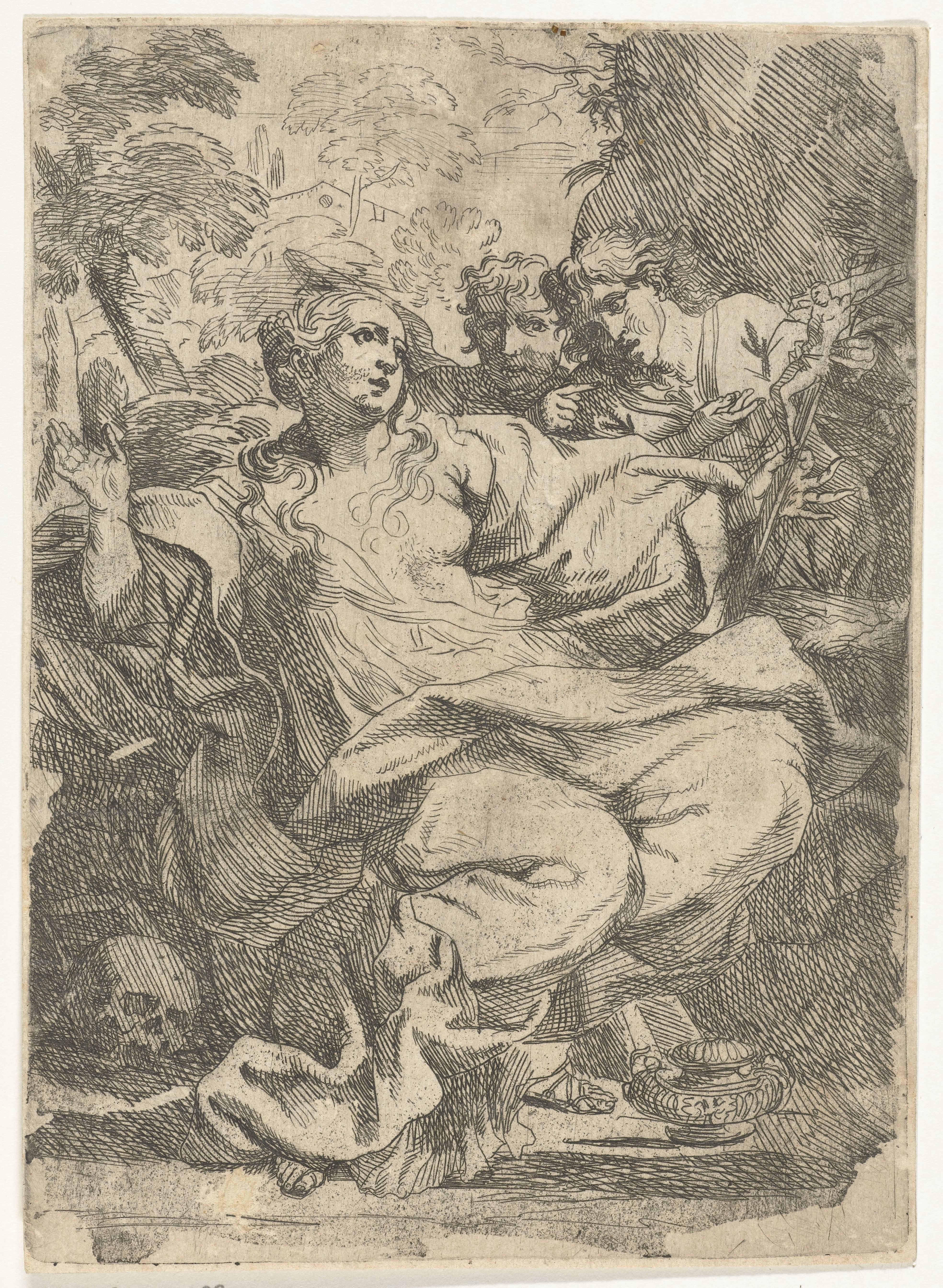 Maria Magdalena met crucifix en twee engelen