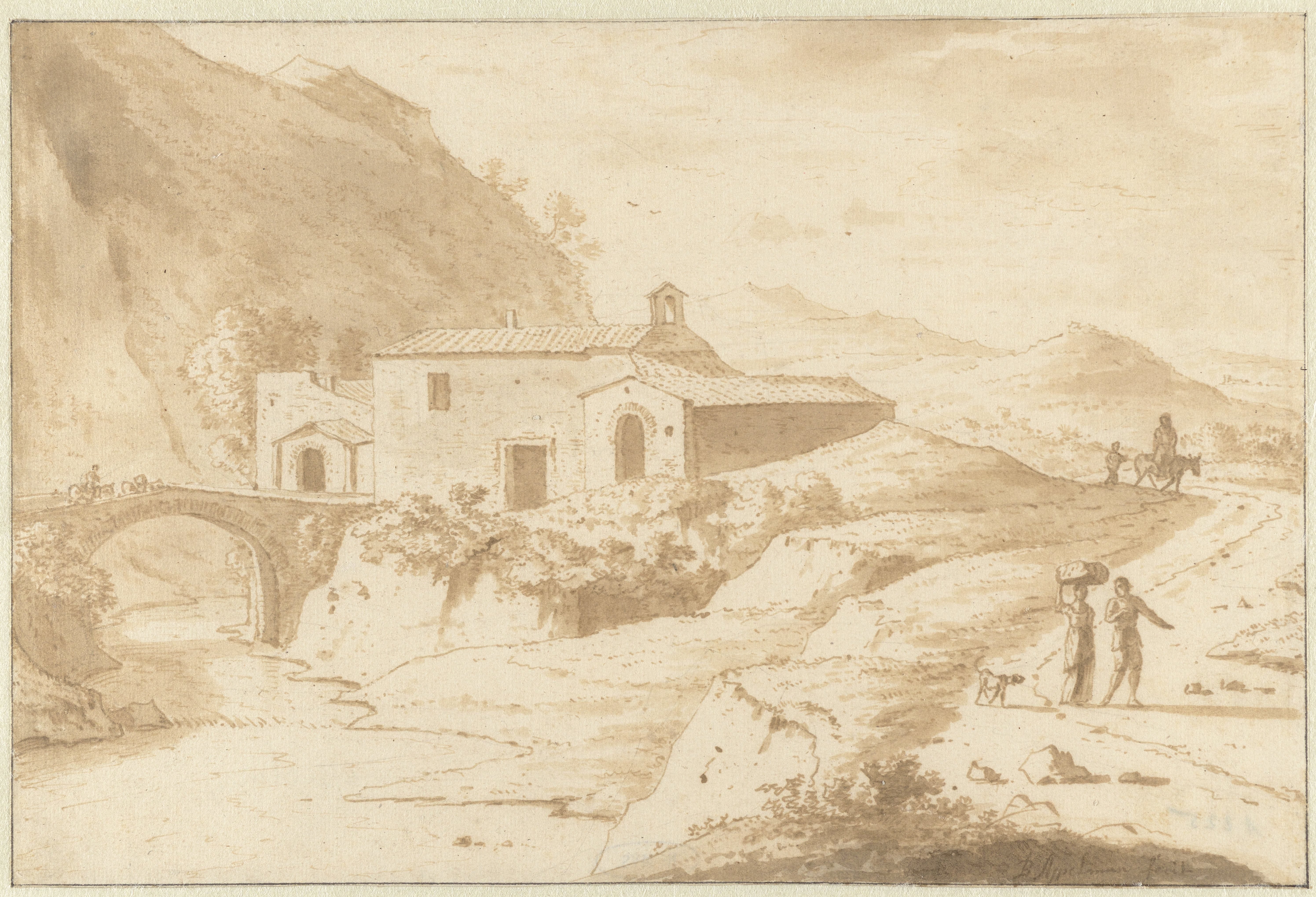 Hilly Landscape with a Chapel by a Bridge