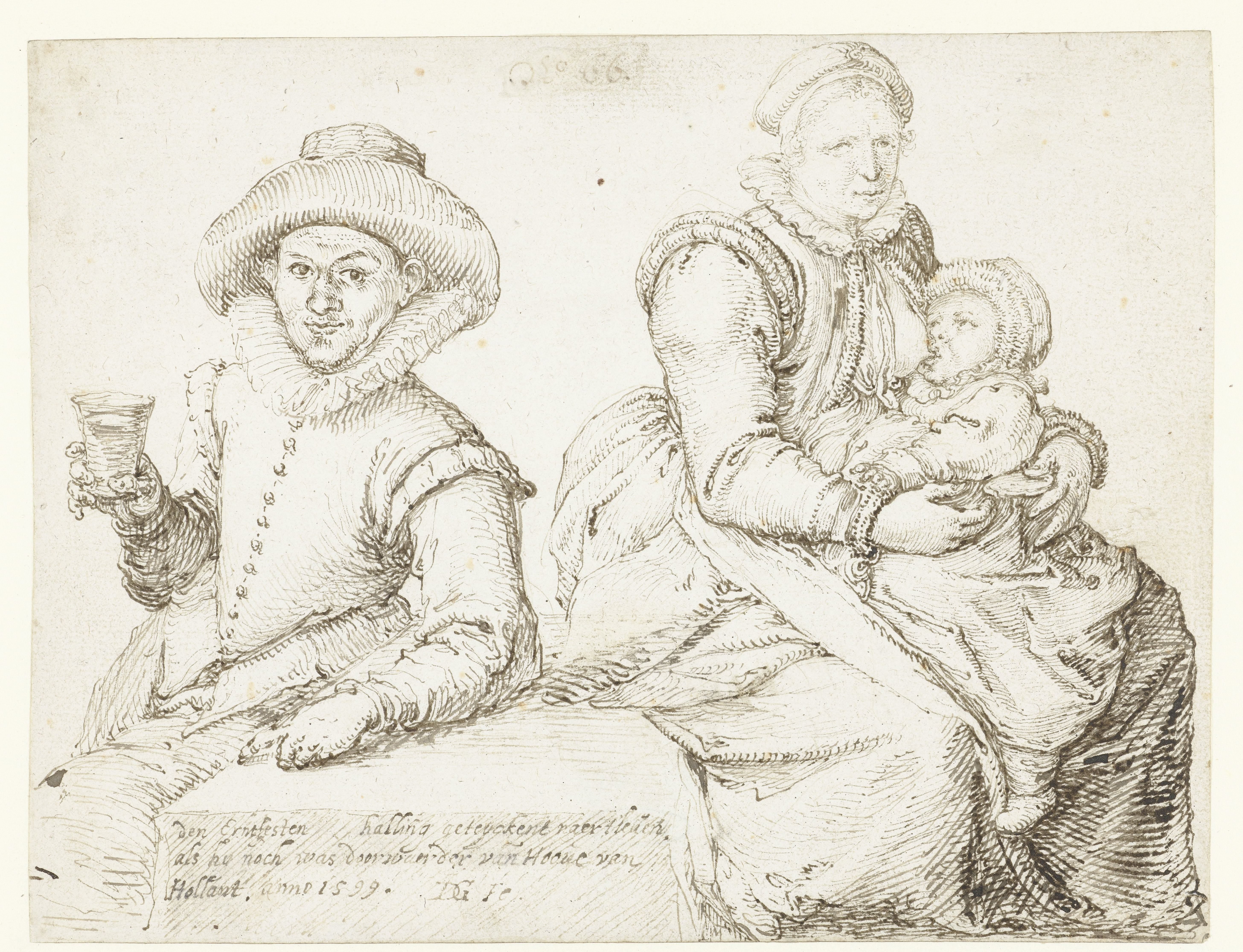 Johannes Hallinck en een vrouw met kind