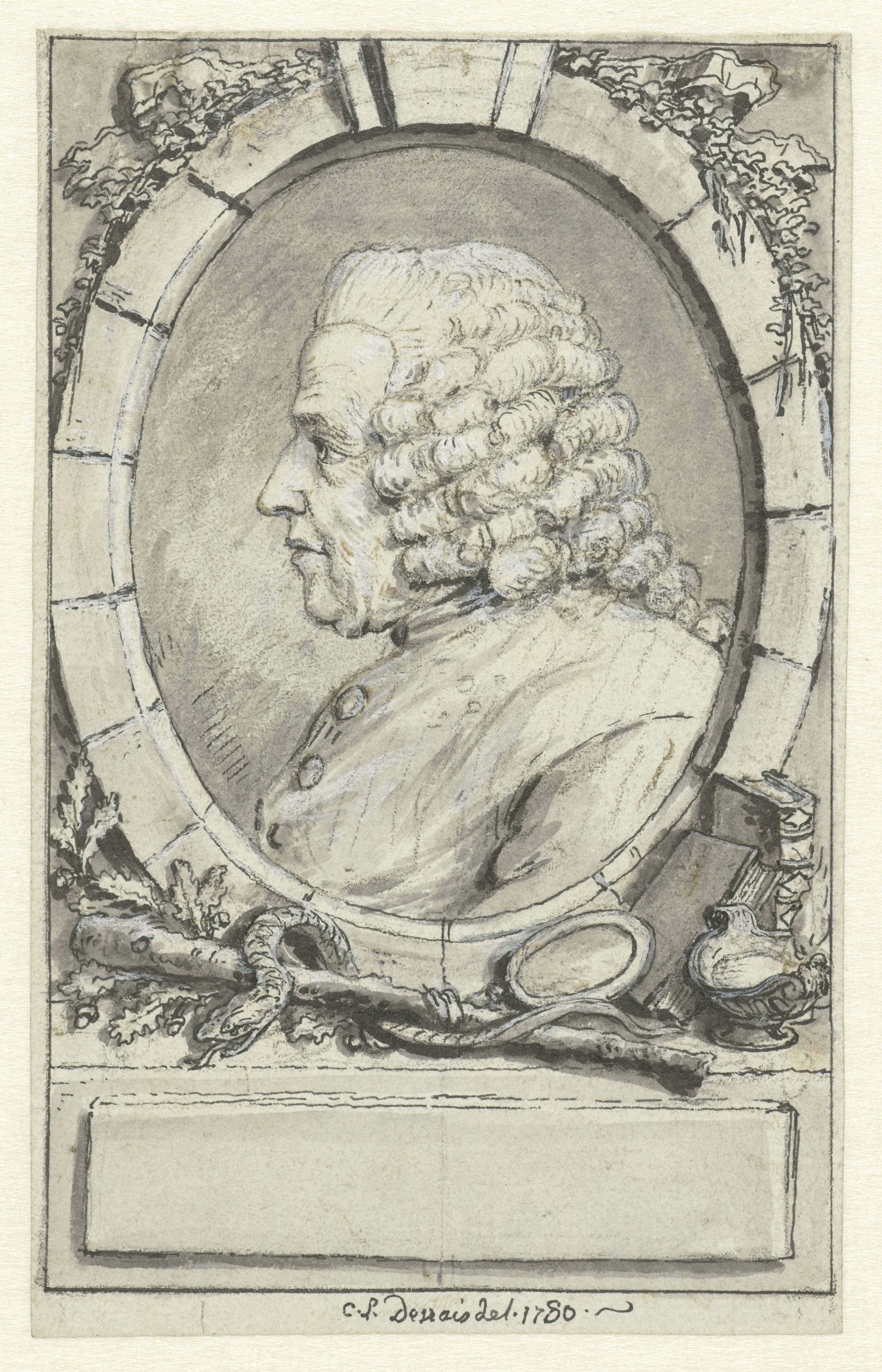 Medaillonportret van een man, in randwerk