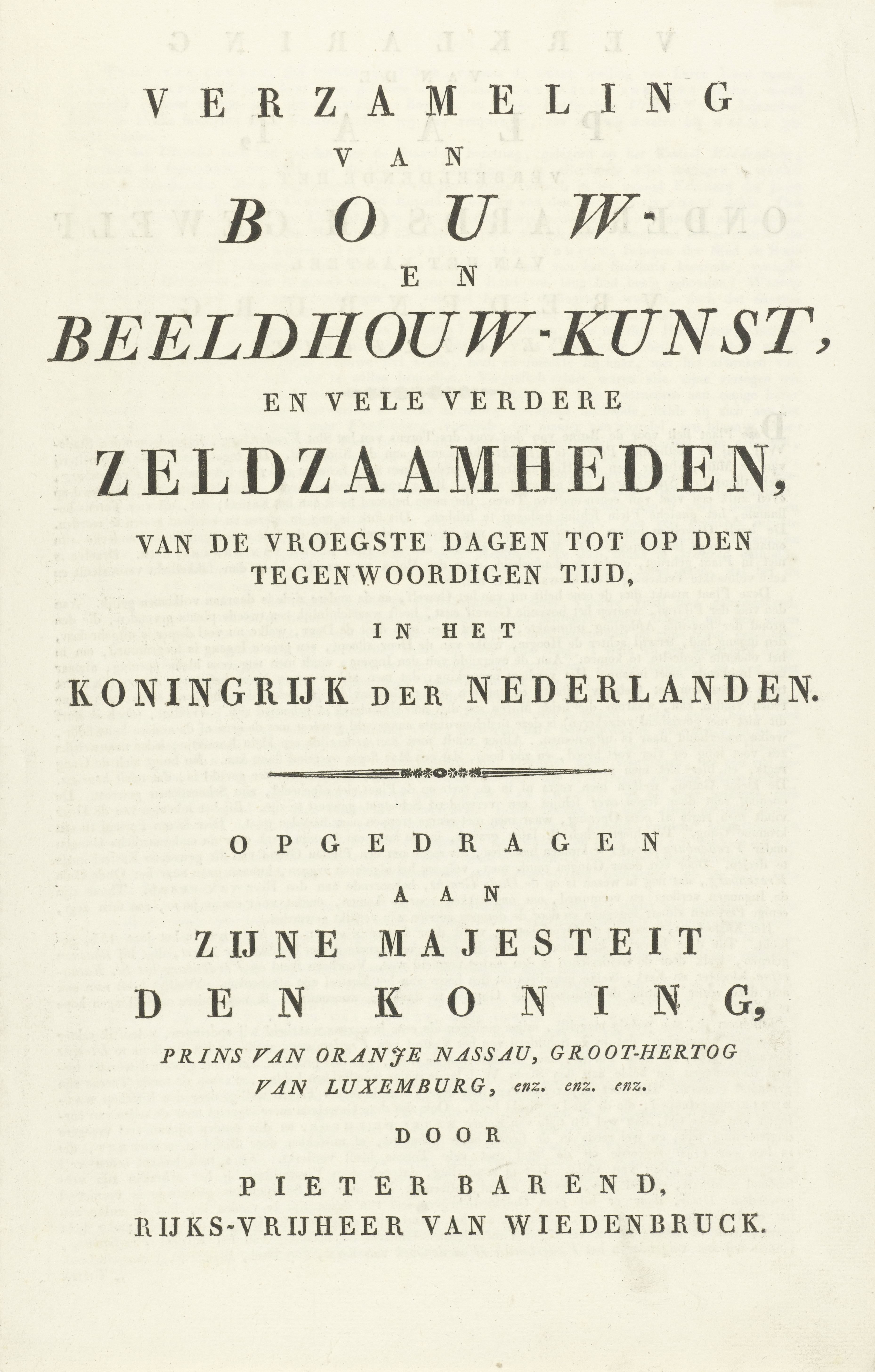 Titelpagina voor: Verzameling van Bouw- en Beeldhouw-kunst en vele verdere zeldzaamheden