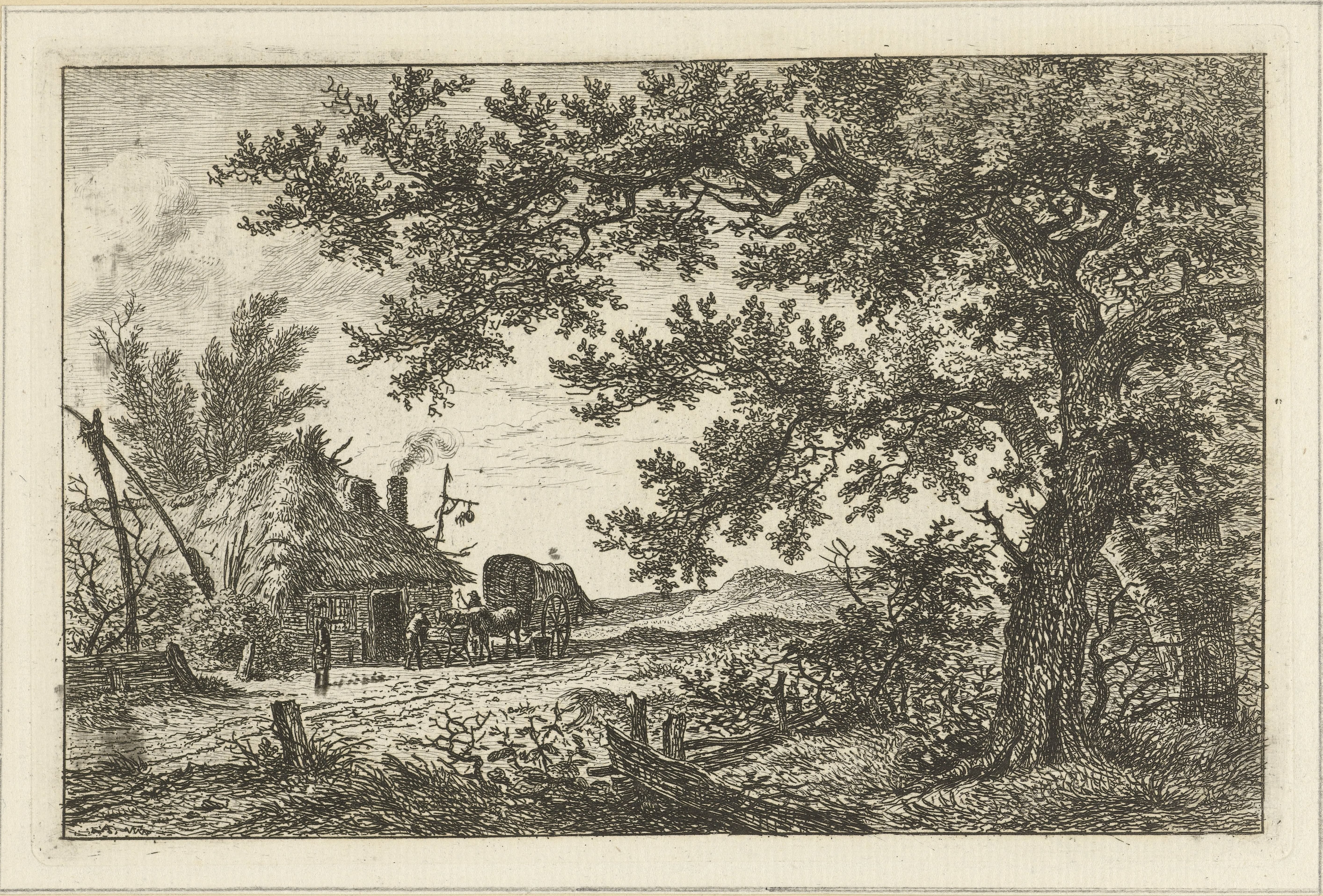 Huifkar bij boerderij