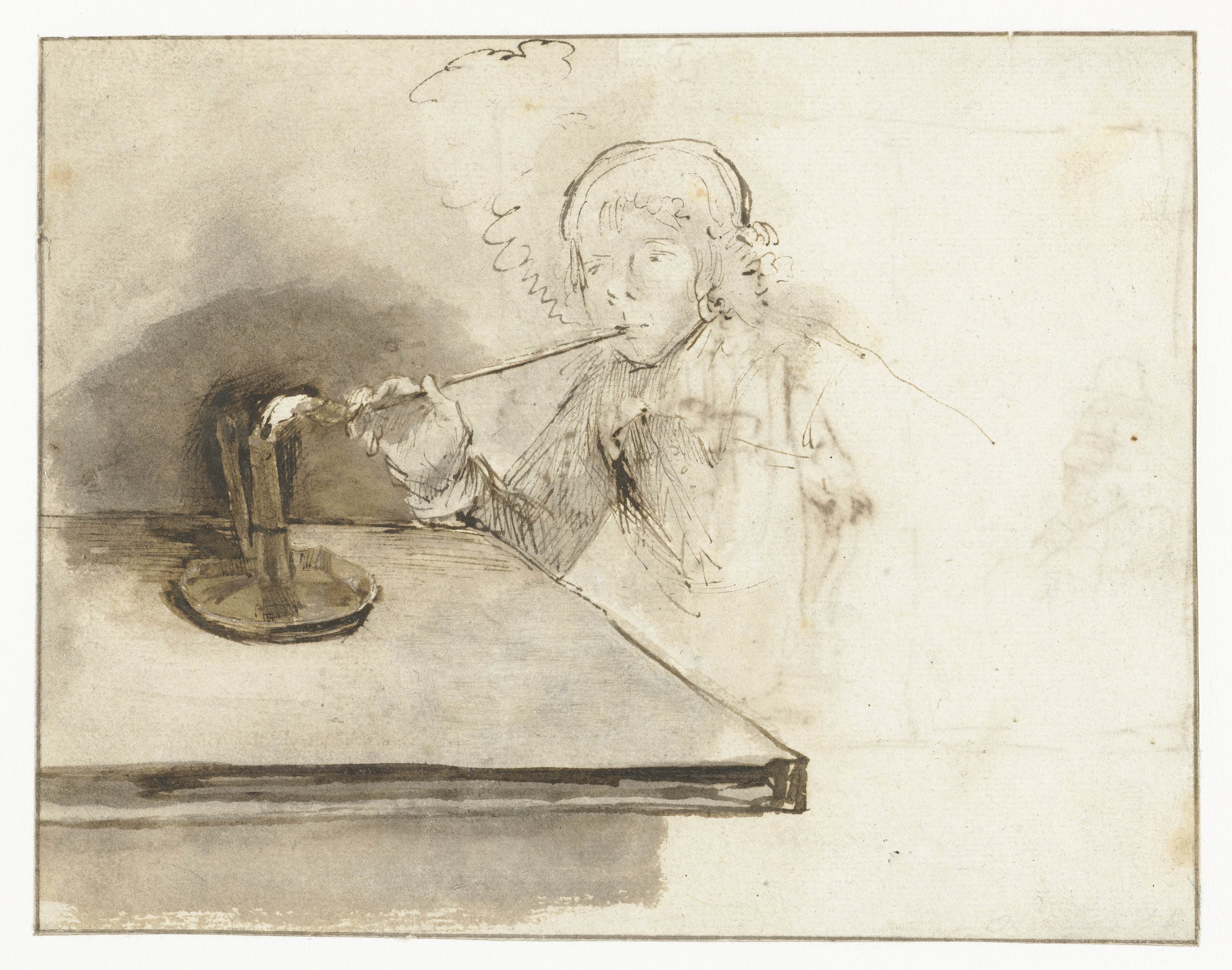 Boy Lighting a Pipe