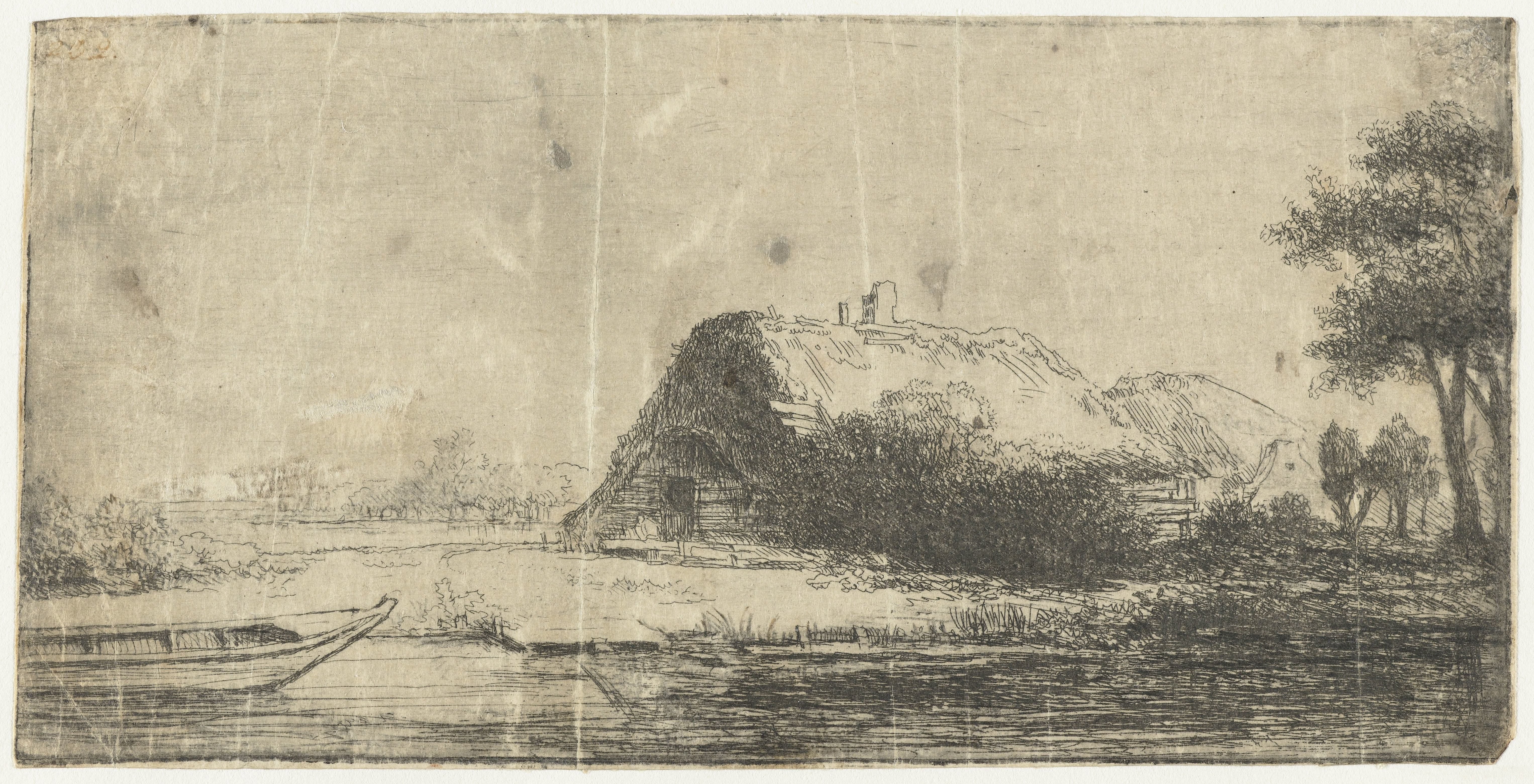 Kanaal met boerderij en een boot