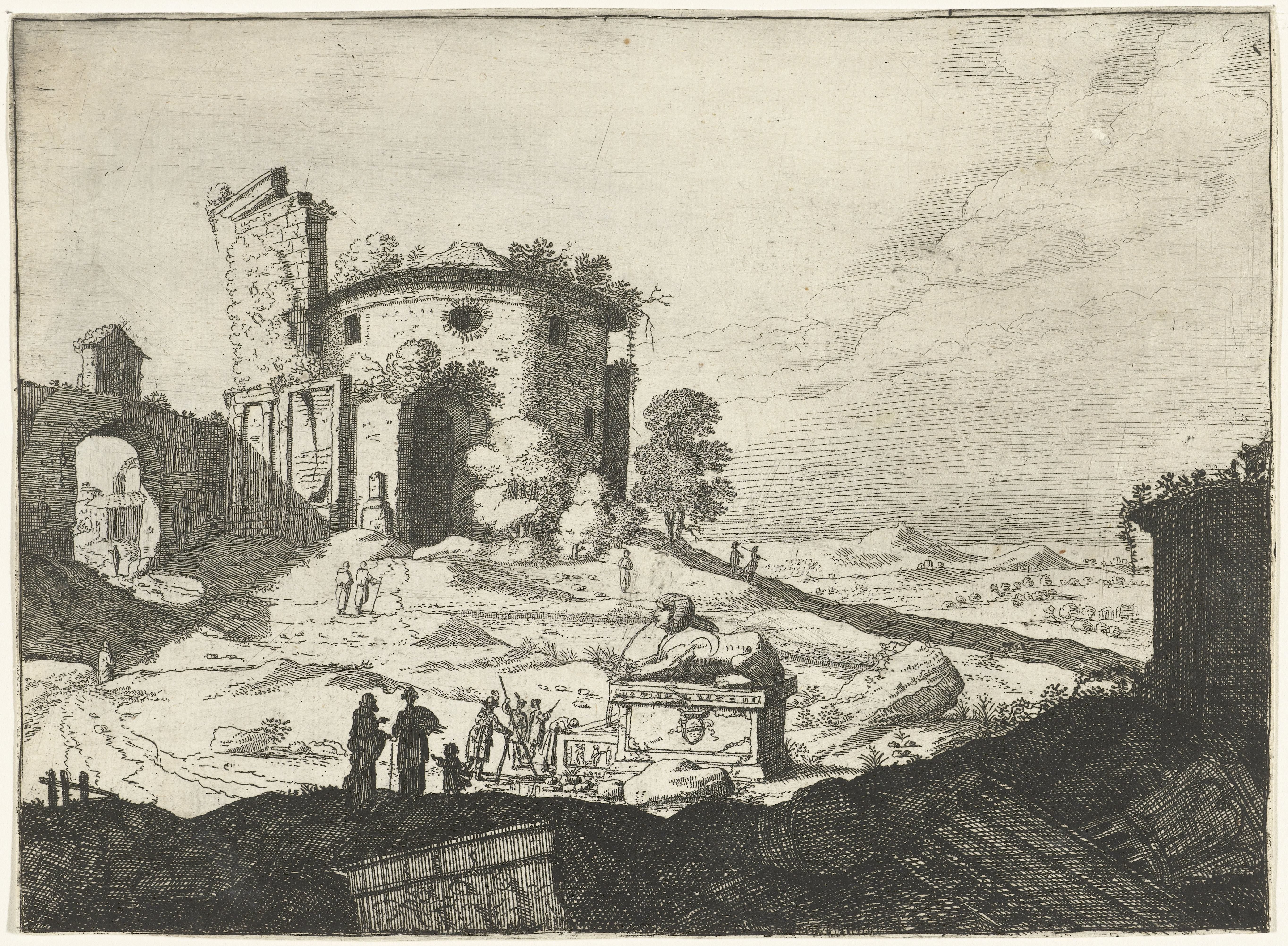 Landschap met een beeld van een sfinx