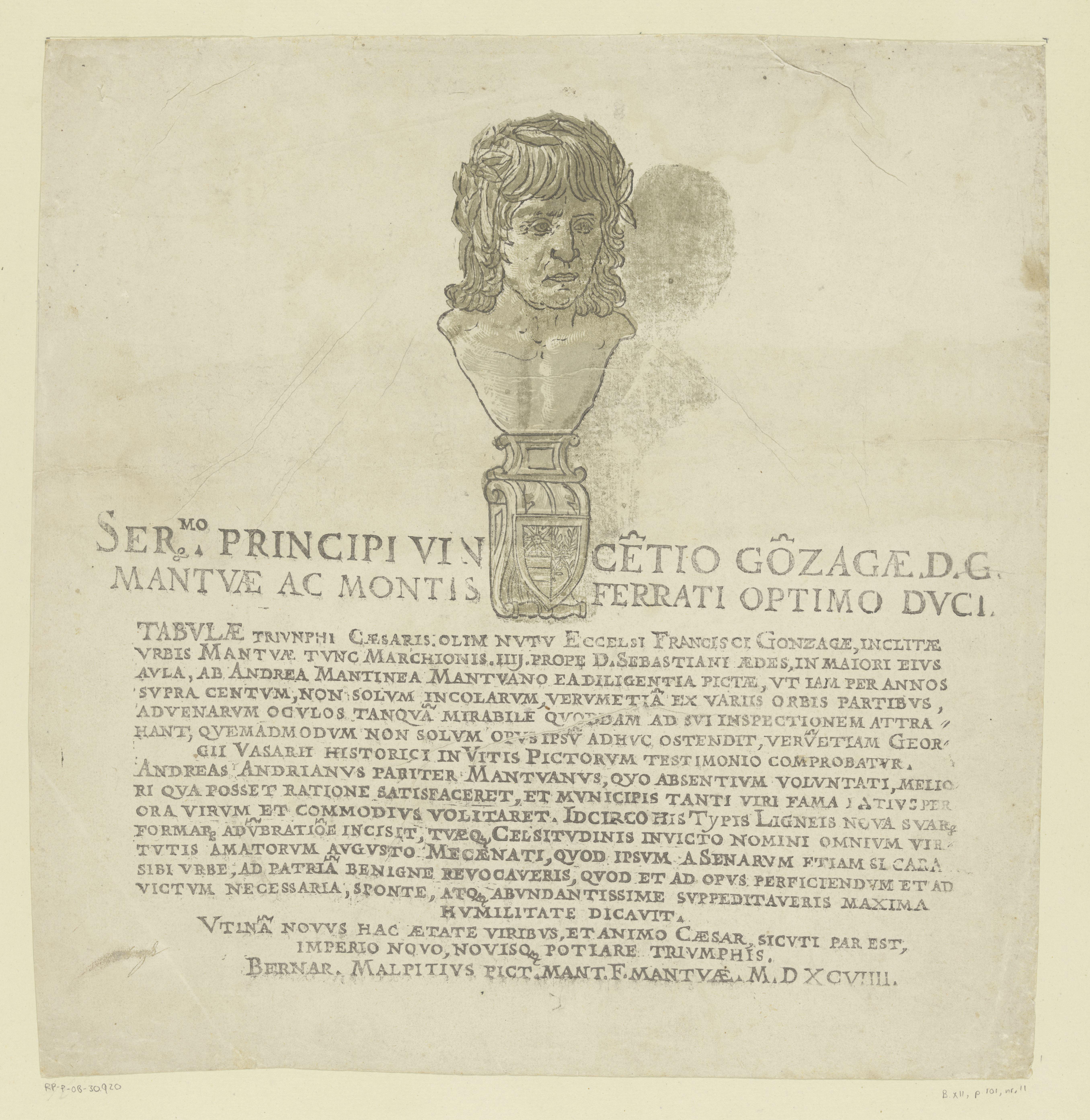 Titelprent met portret van kunstenaar Andrea Mantegna