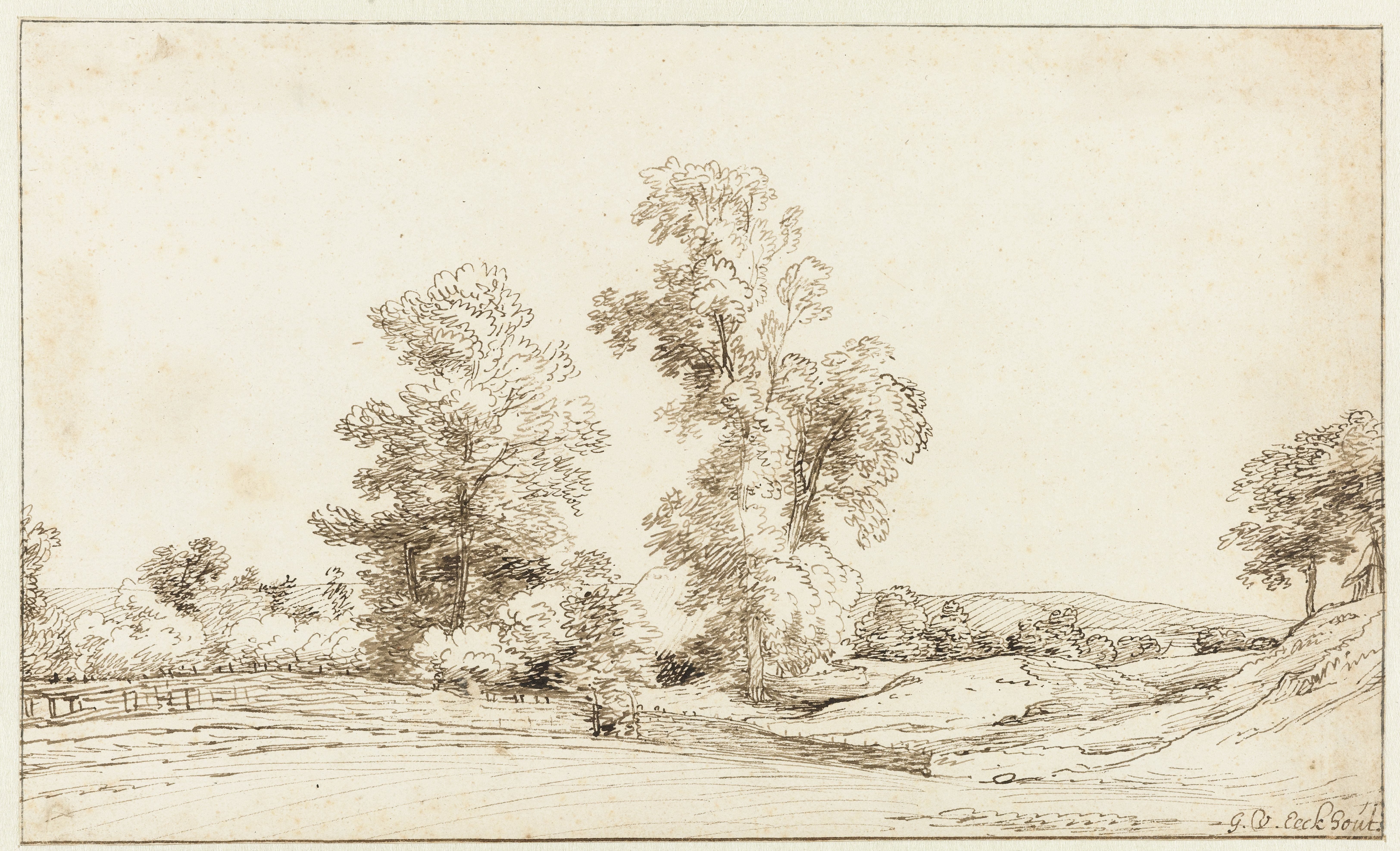 Undulating Landscape with Two Tall Trees
