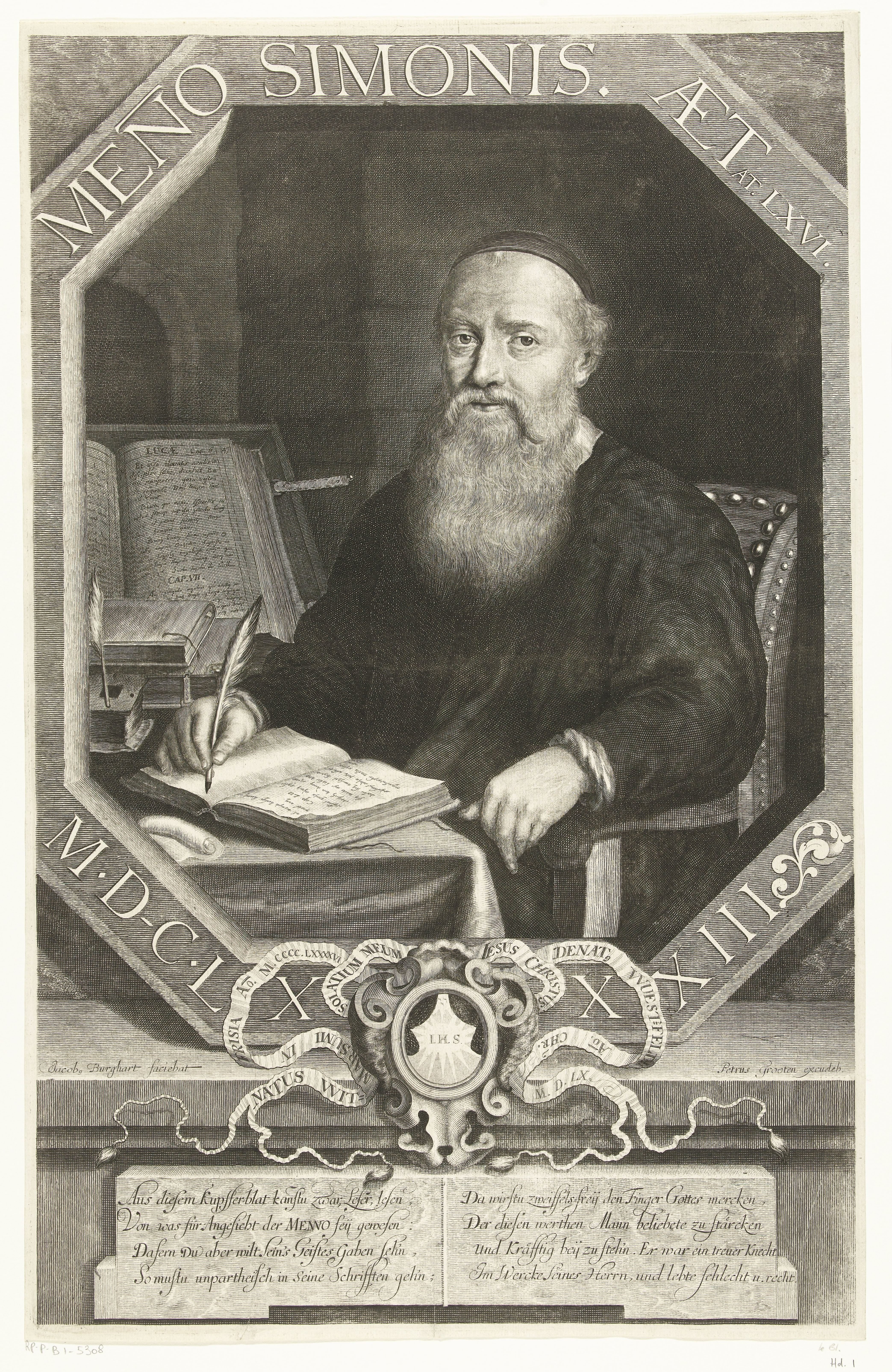 Portret van Menno Simons op 66-jarige leeftijd