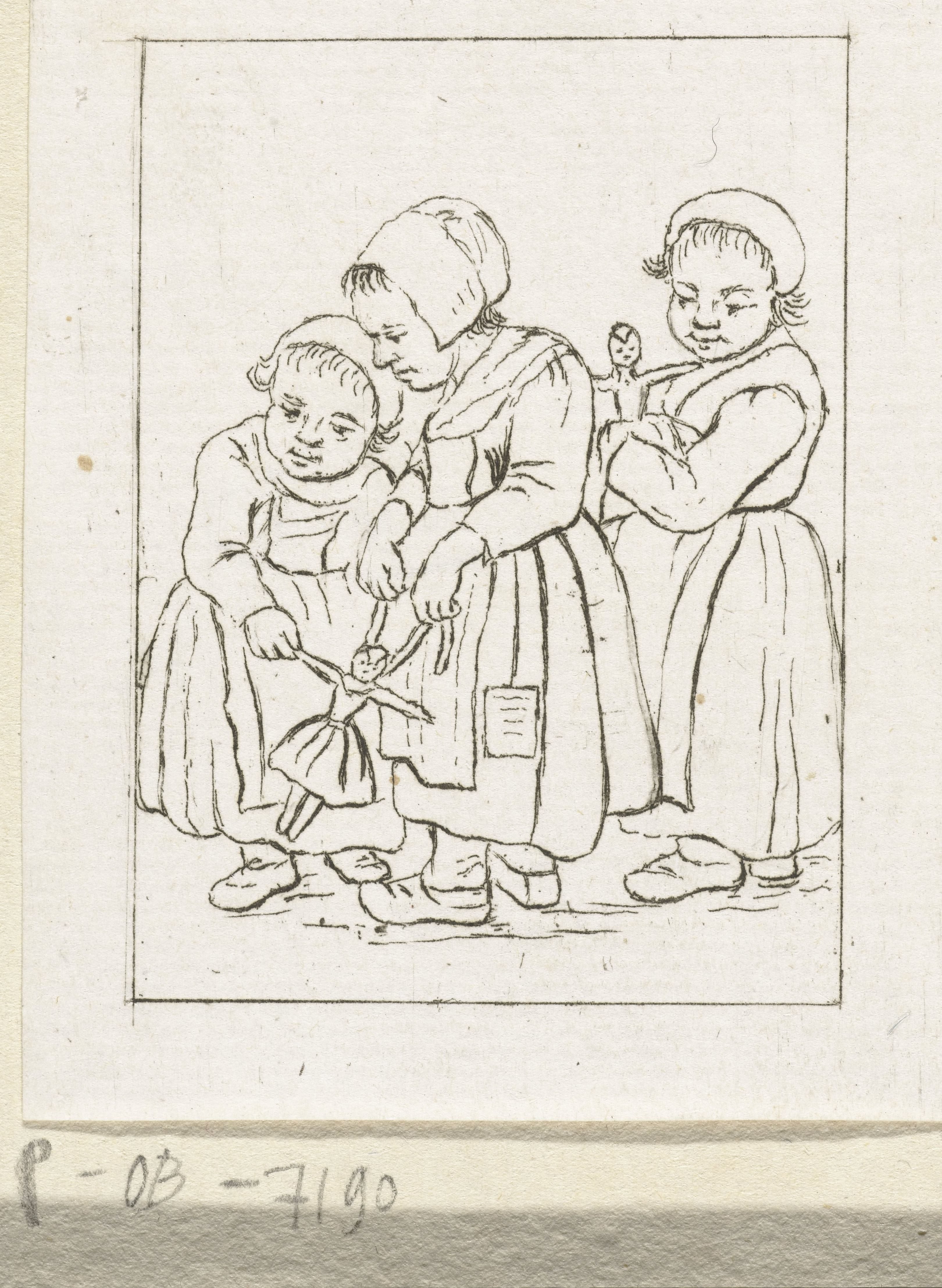 Drie meisjes met poppen