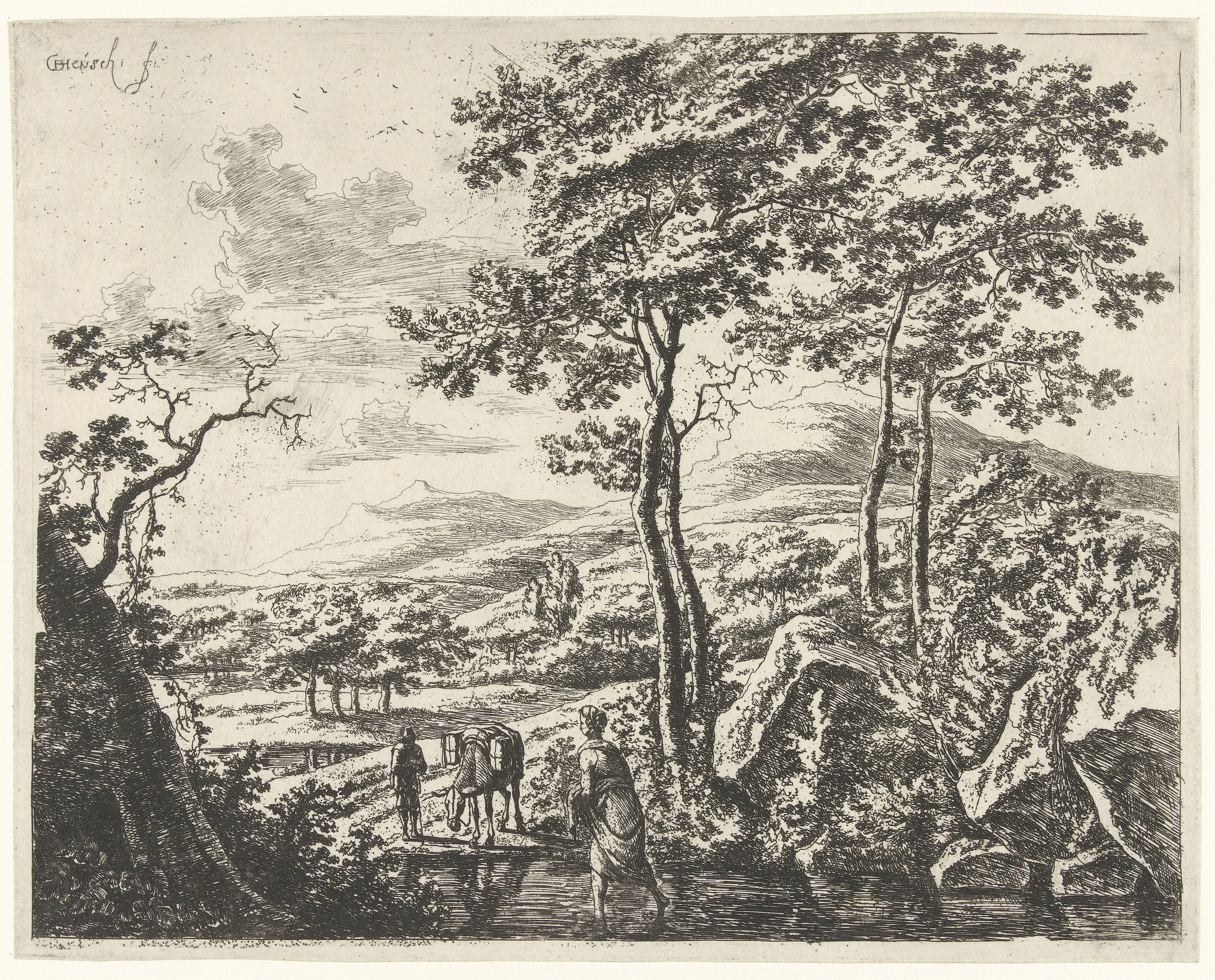 Landschap met een muilezeldrijver