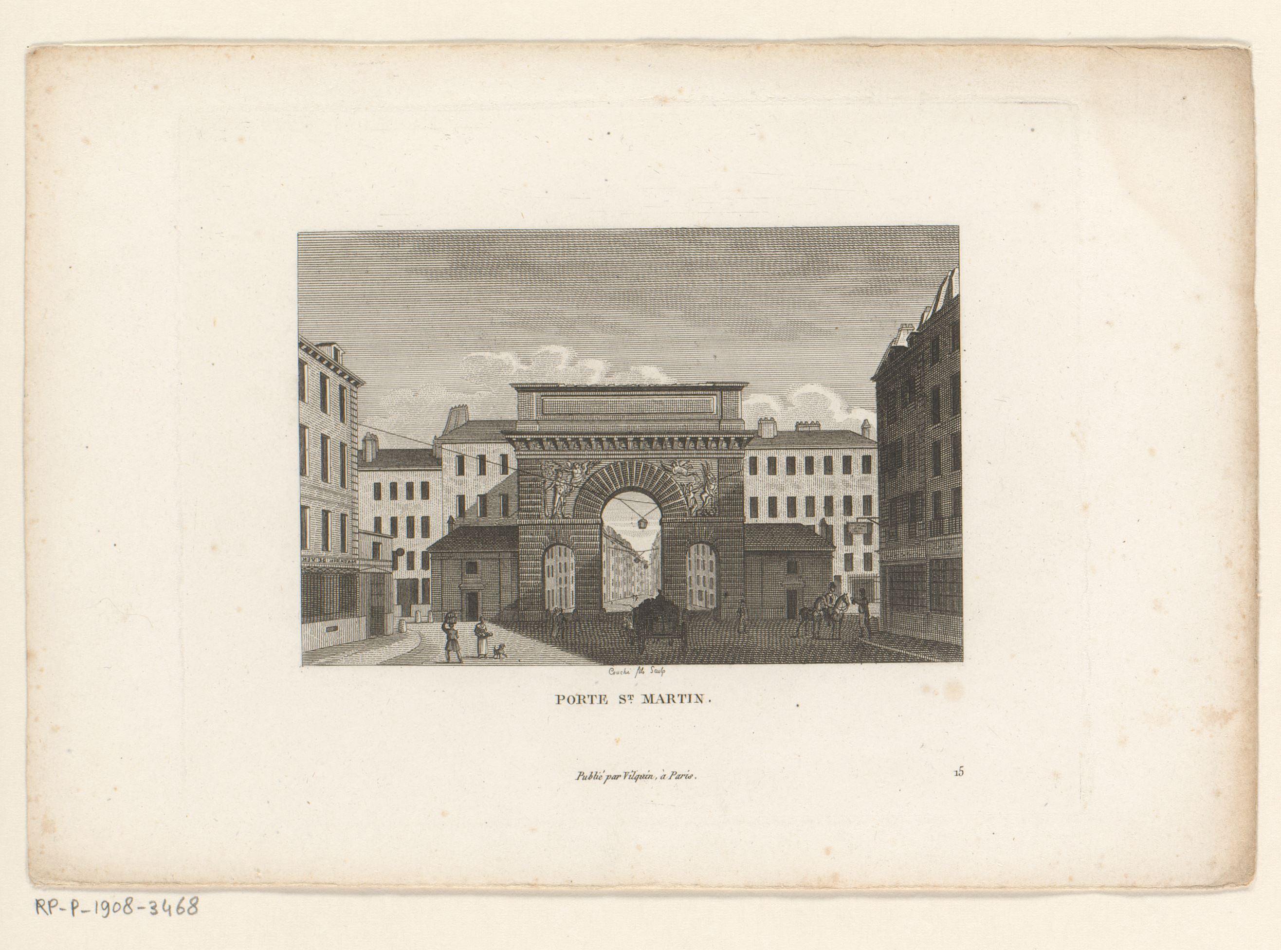 Gezicht op de Porte Saint-Martin te Parijs