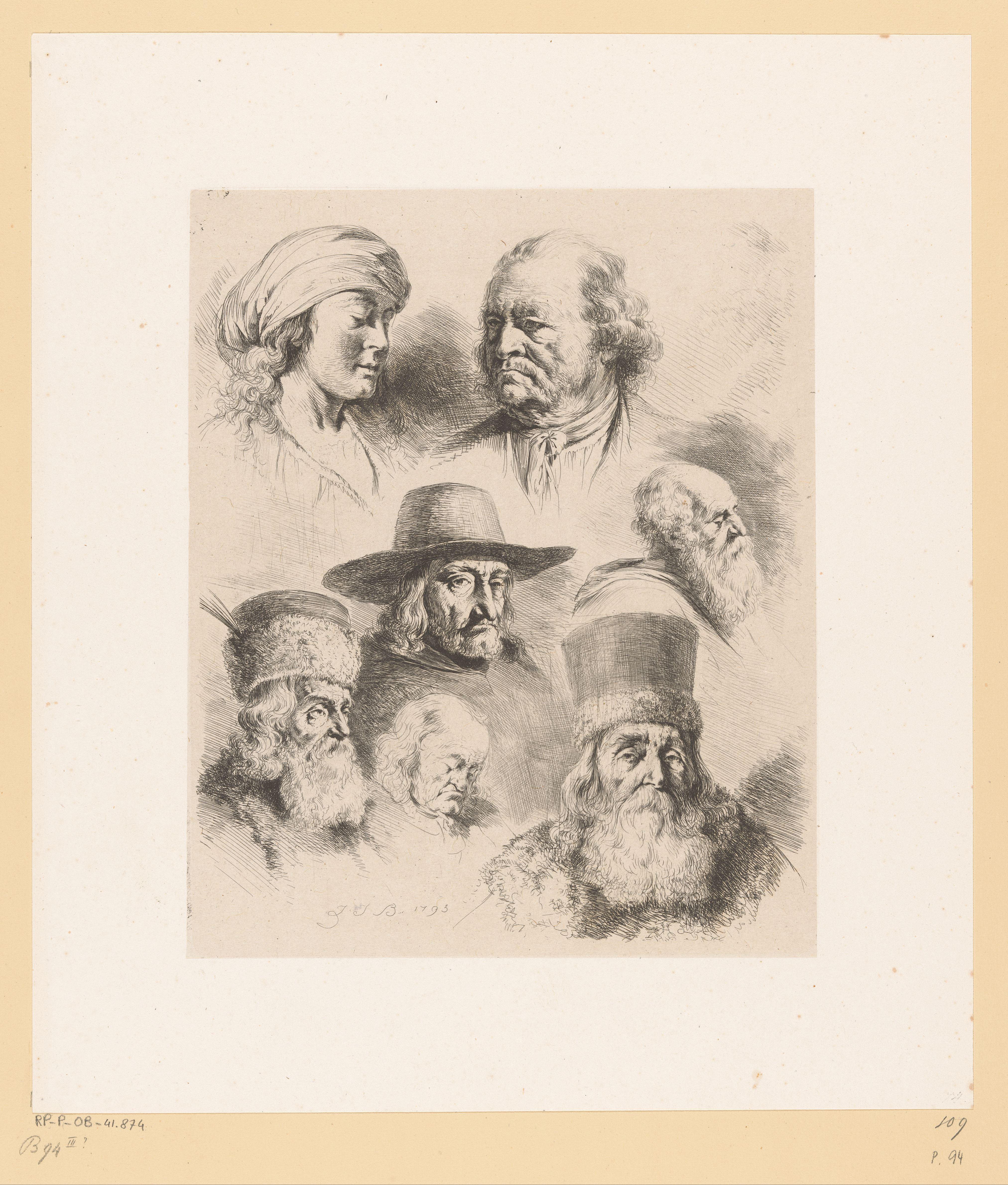 Compositie met zeven hoofden van mannen van verschillende leeftijden