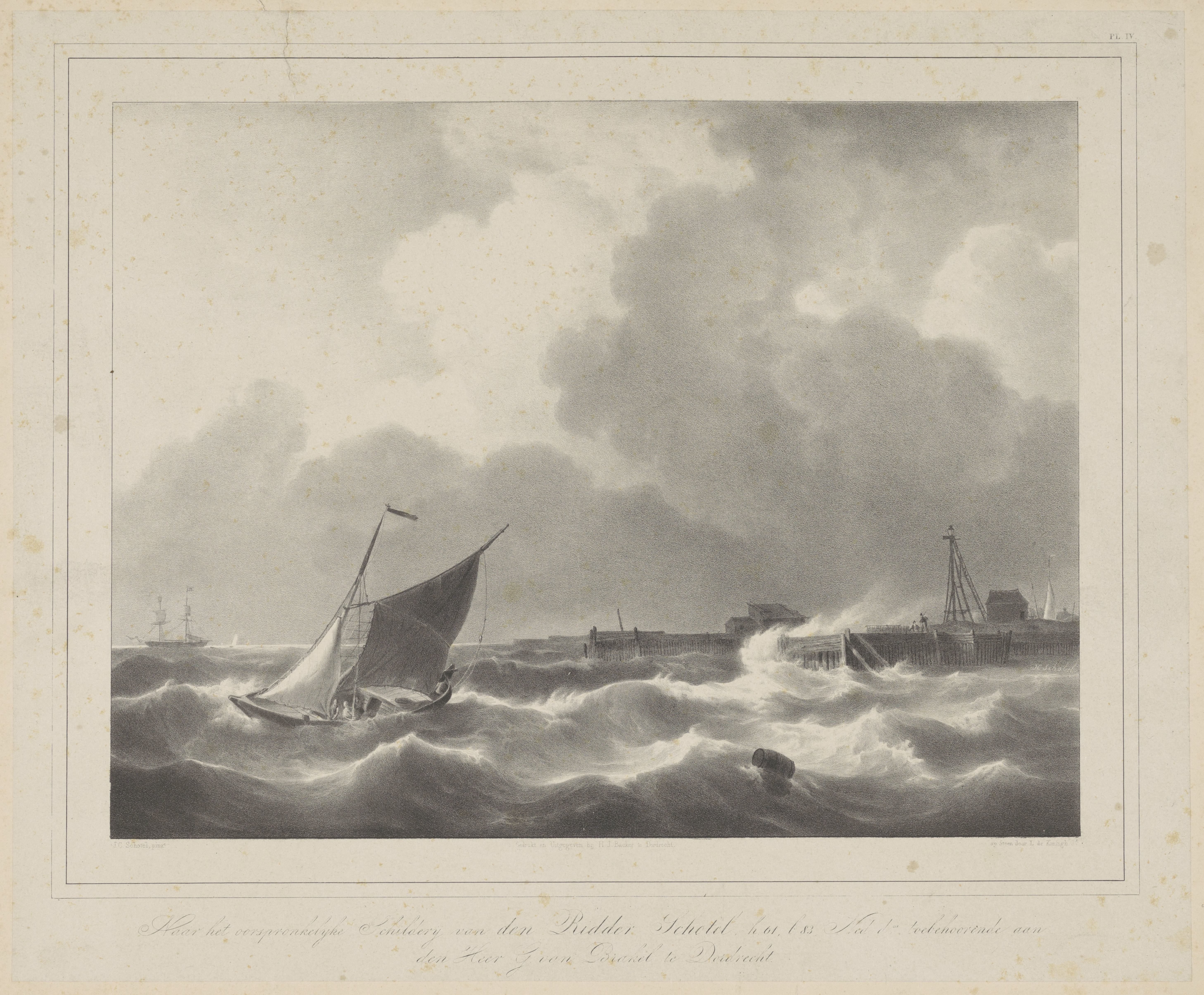 Zeilboot op hoge golven bij een haven