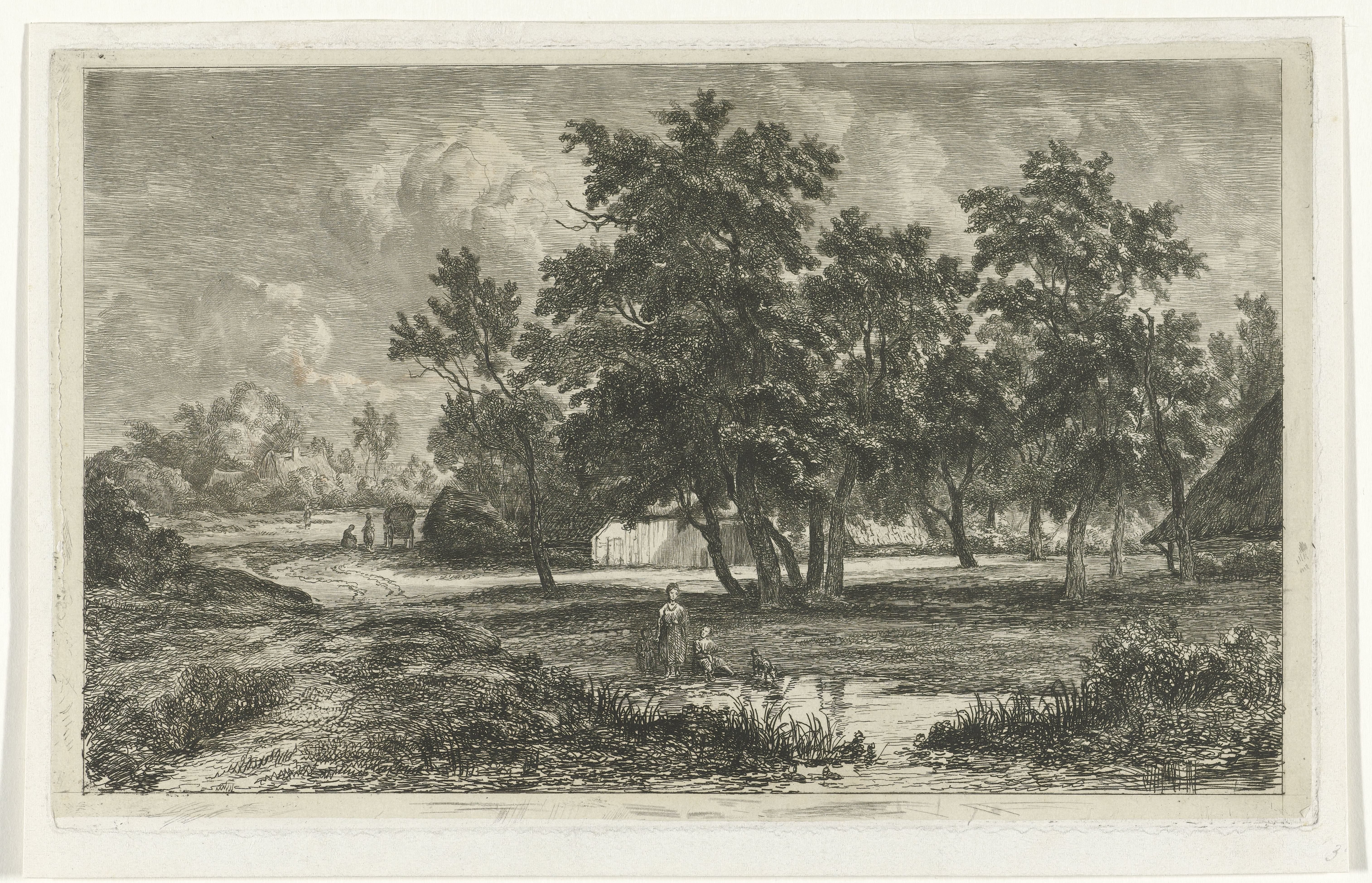 Landschap met boerderij tussen de bomen