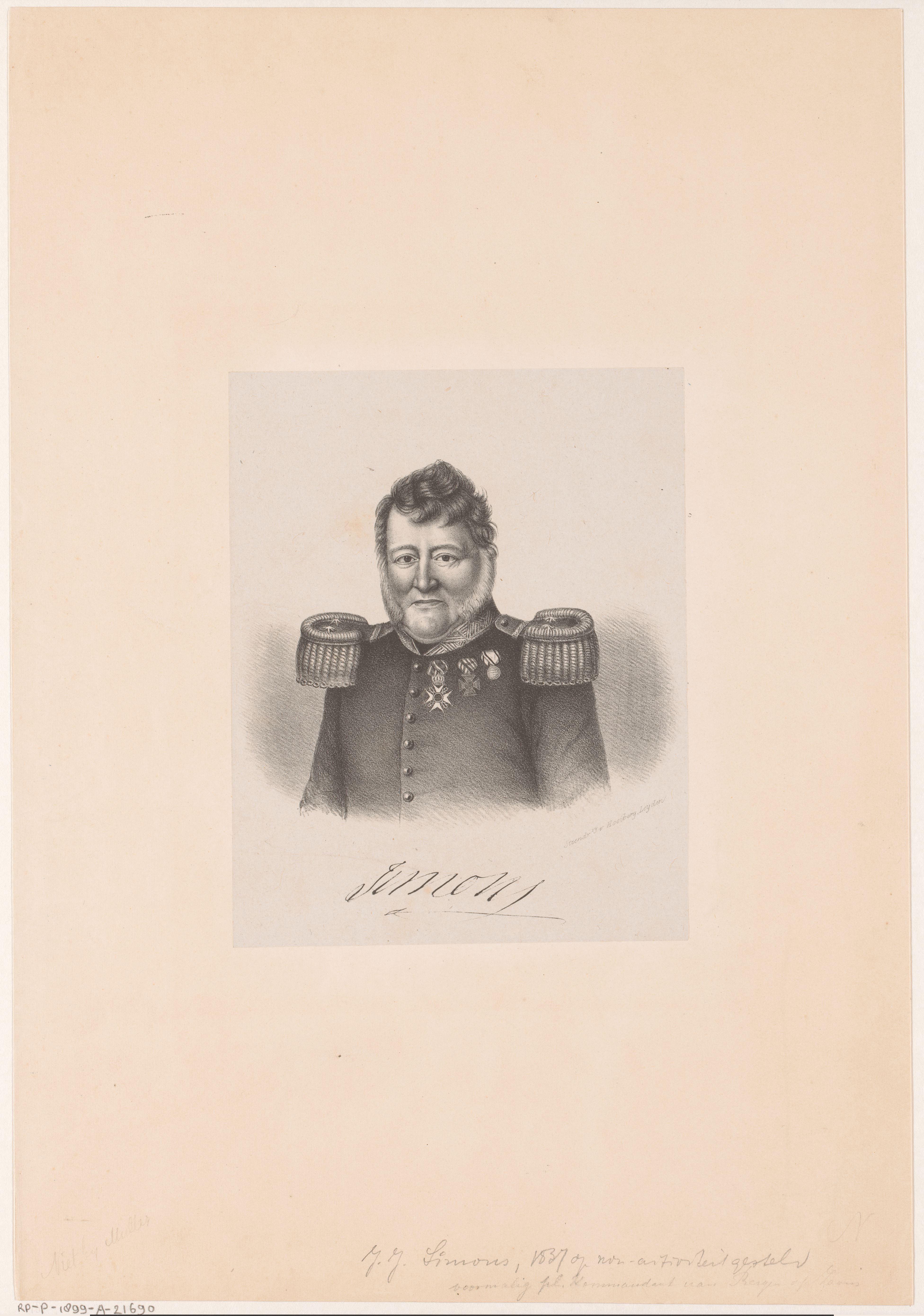 Portret van Jean Jacques Simons, commandant der stellingen in Bergen op Zoom