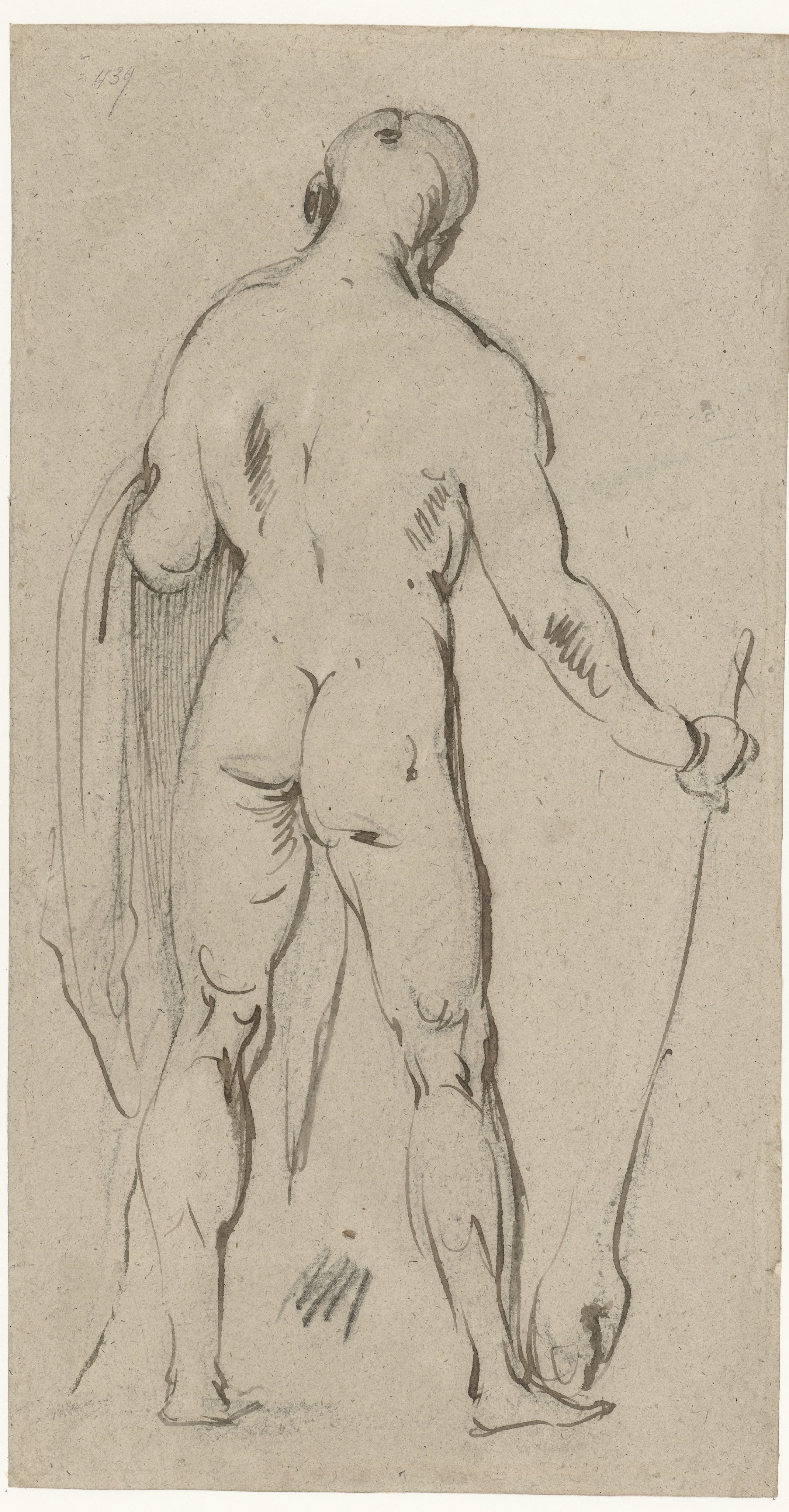 Staand mannelijk naakt, op de rug gezien (Hercules?)