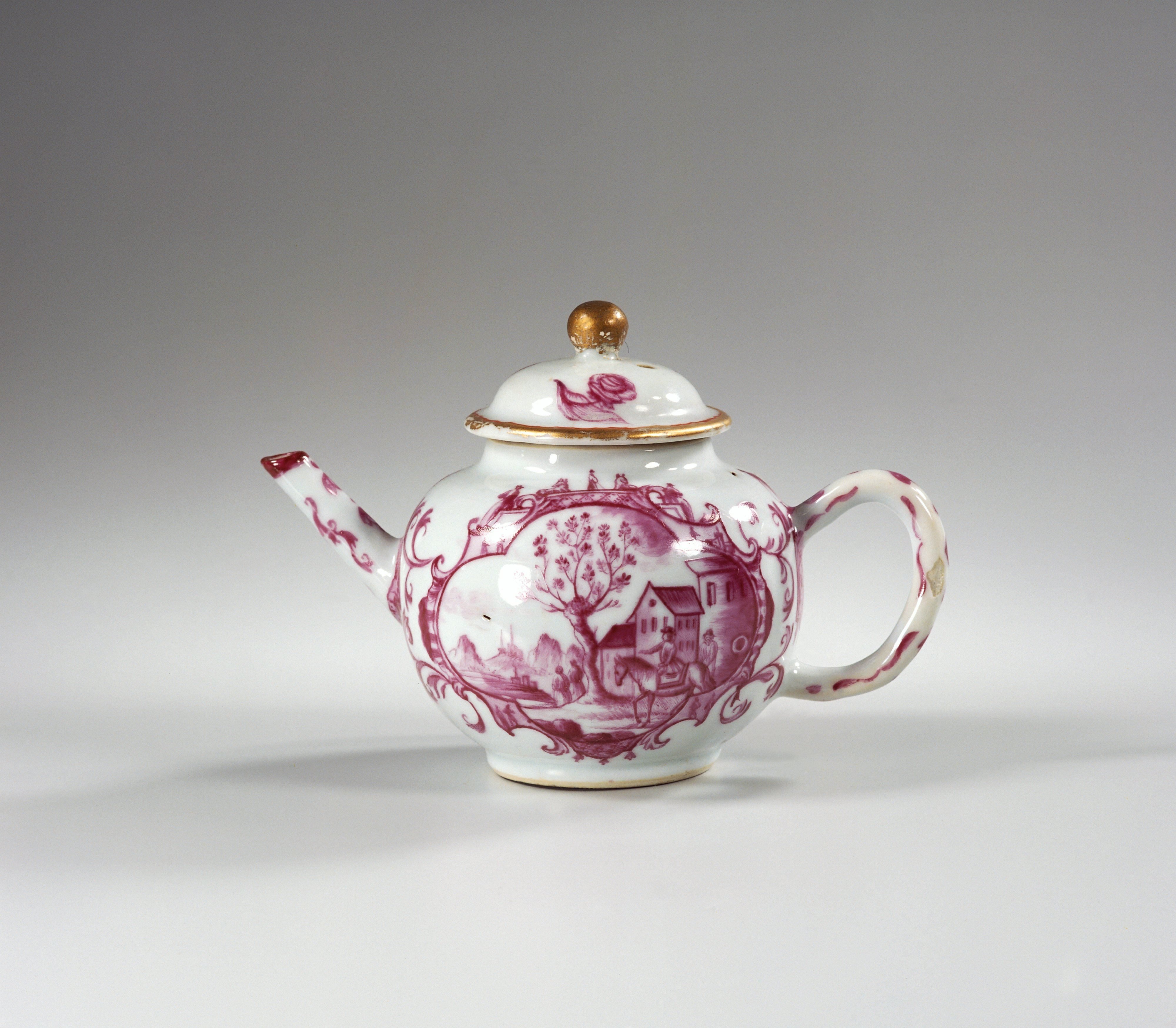Teapot with two panels with European scenes