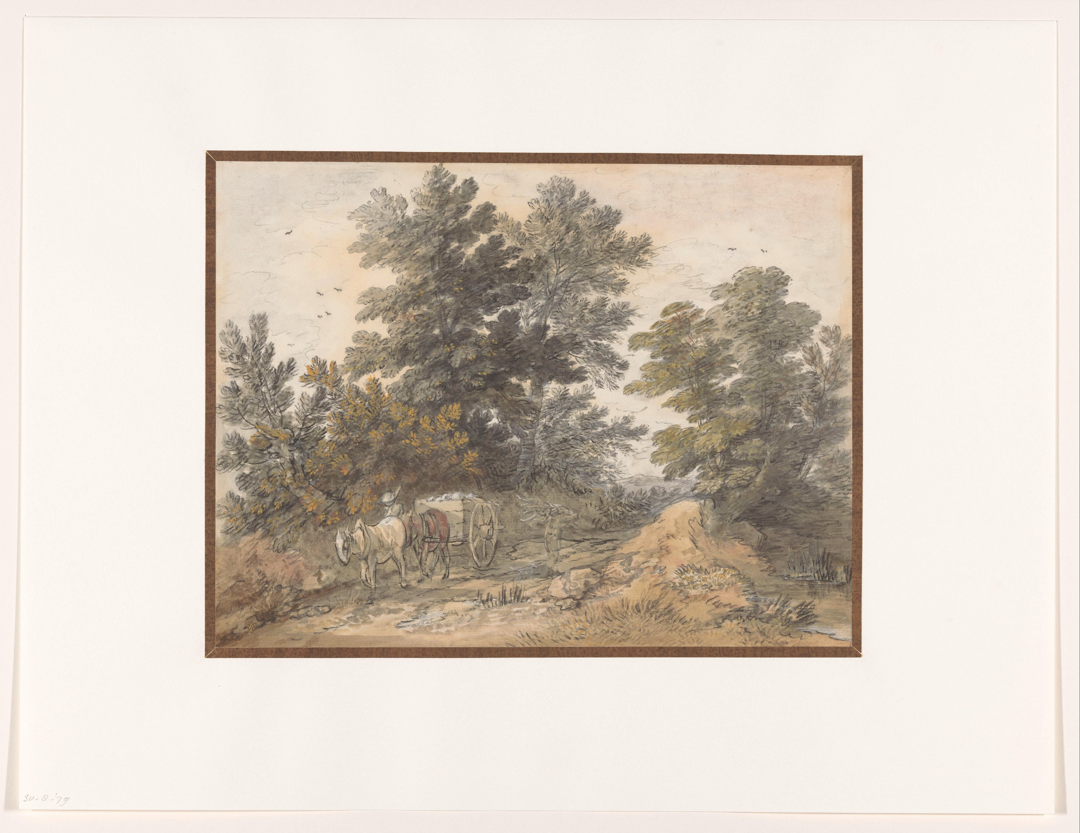 Landweg met geboomte en boerenkar
