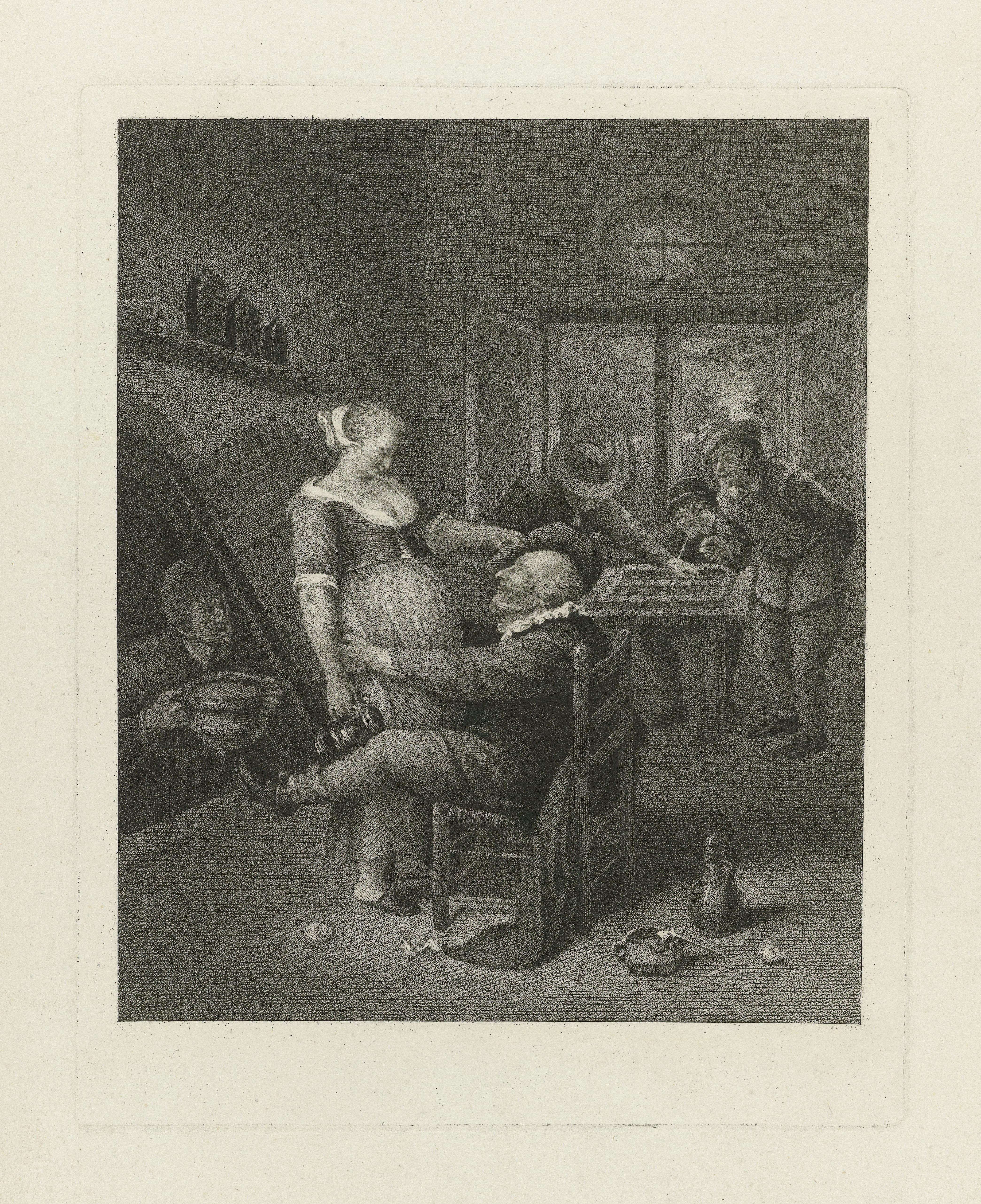 Kroegscène met oude man en jonge vrouw
