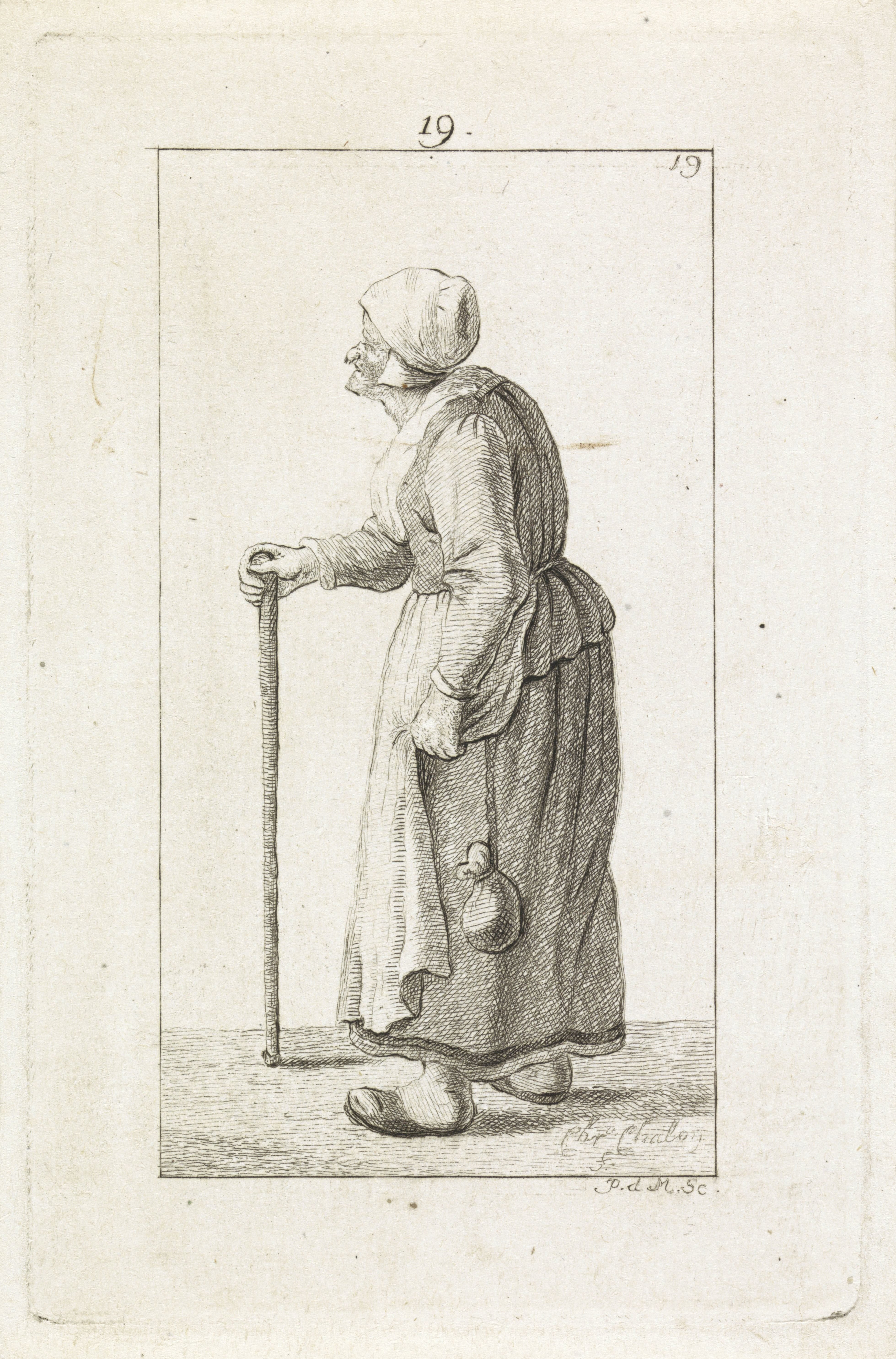 Oude vrouw met stok