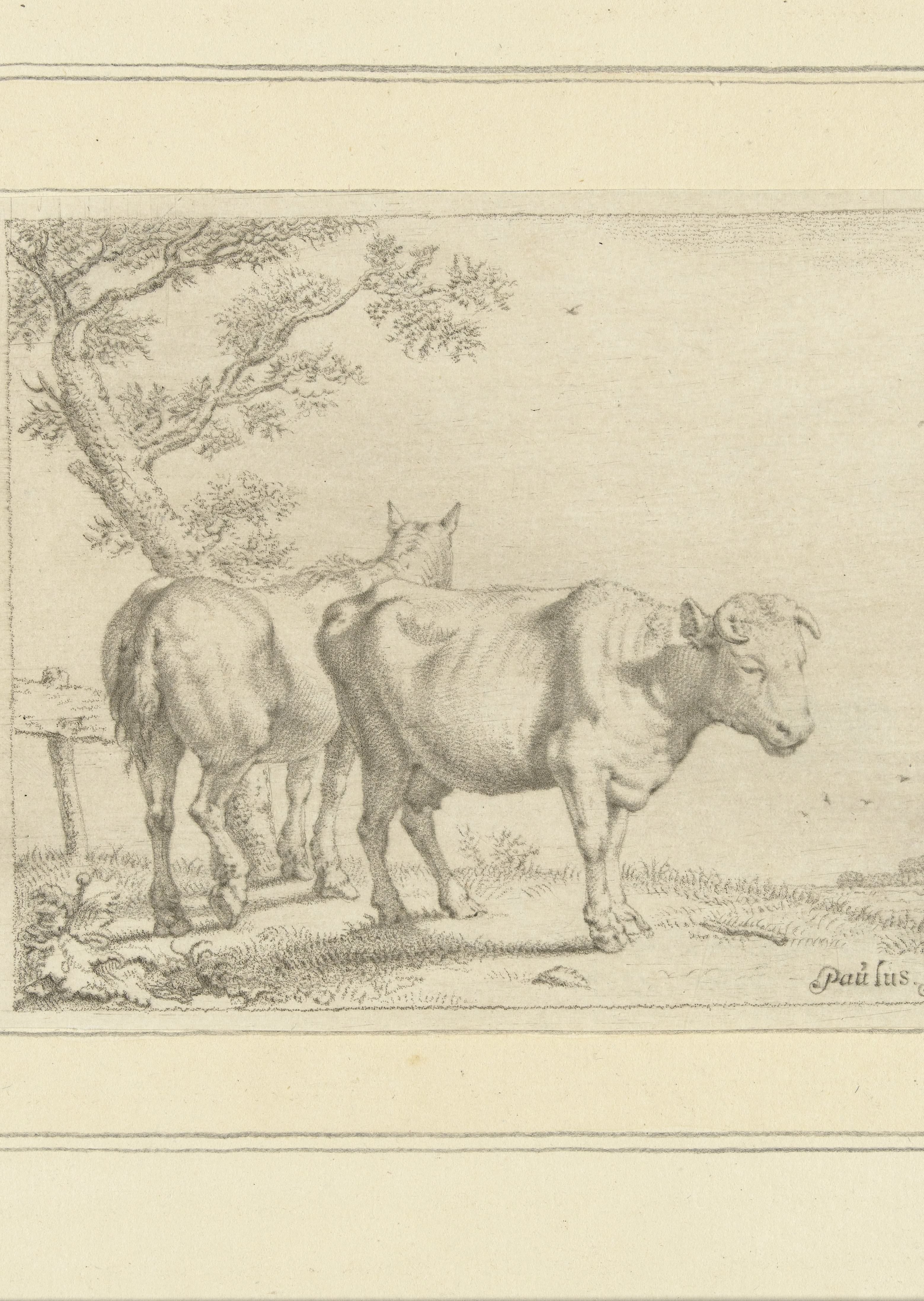 Landschap met koe en paard