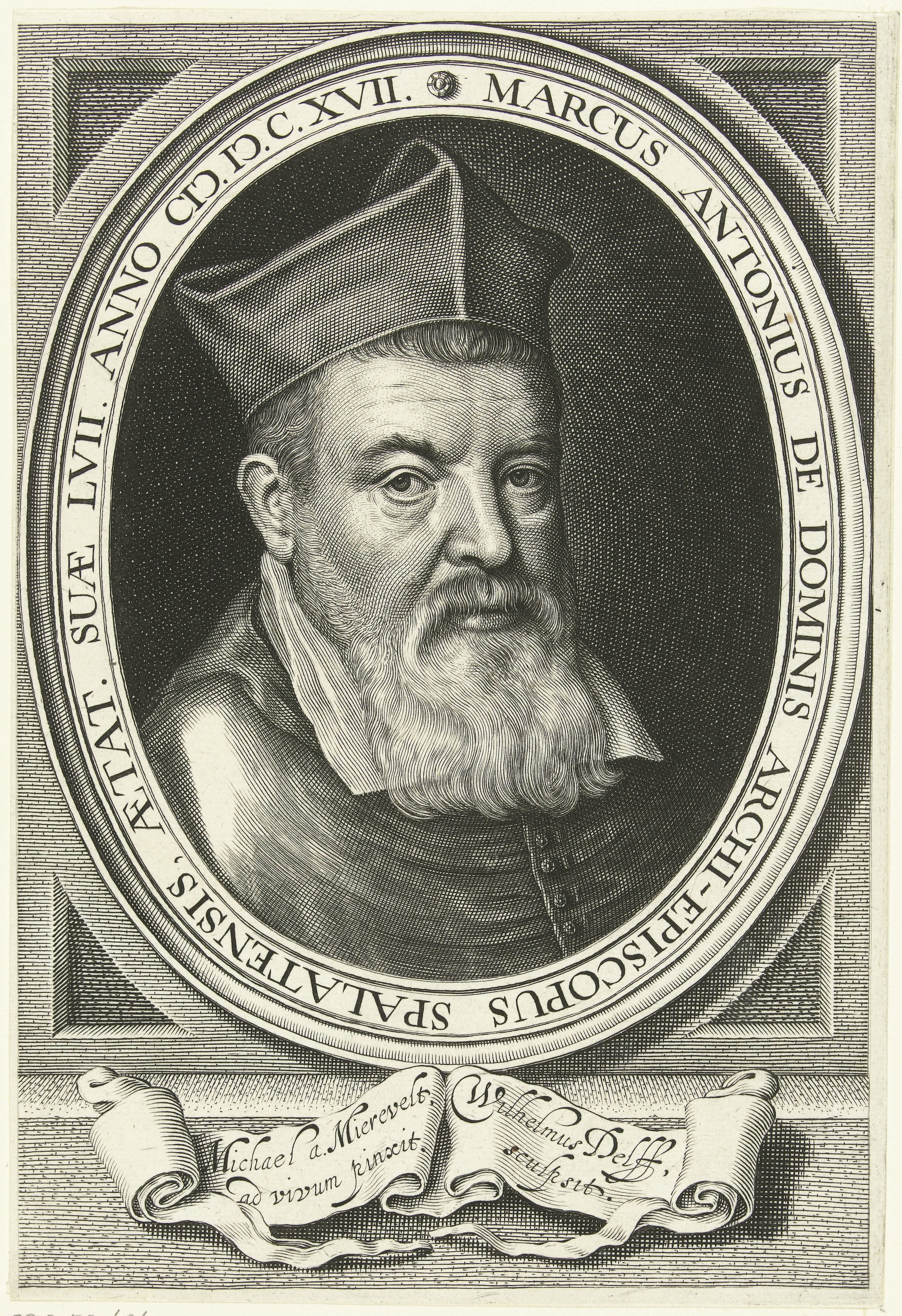 Portret van aartsbisschop Marcus Antonius de Dominis op 57-jarige leeftijd