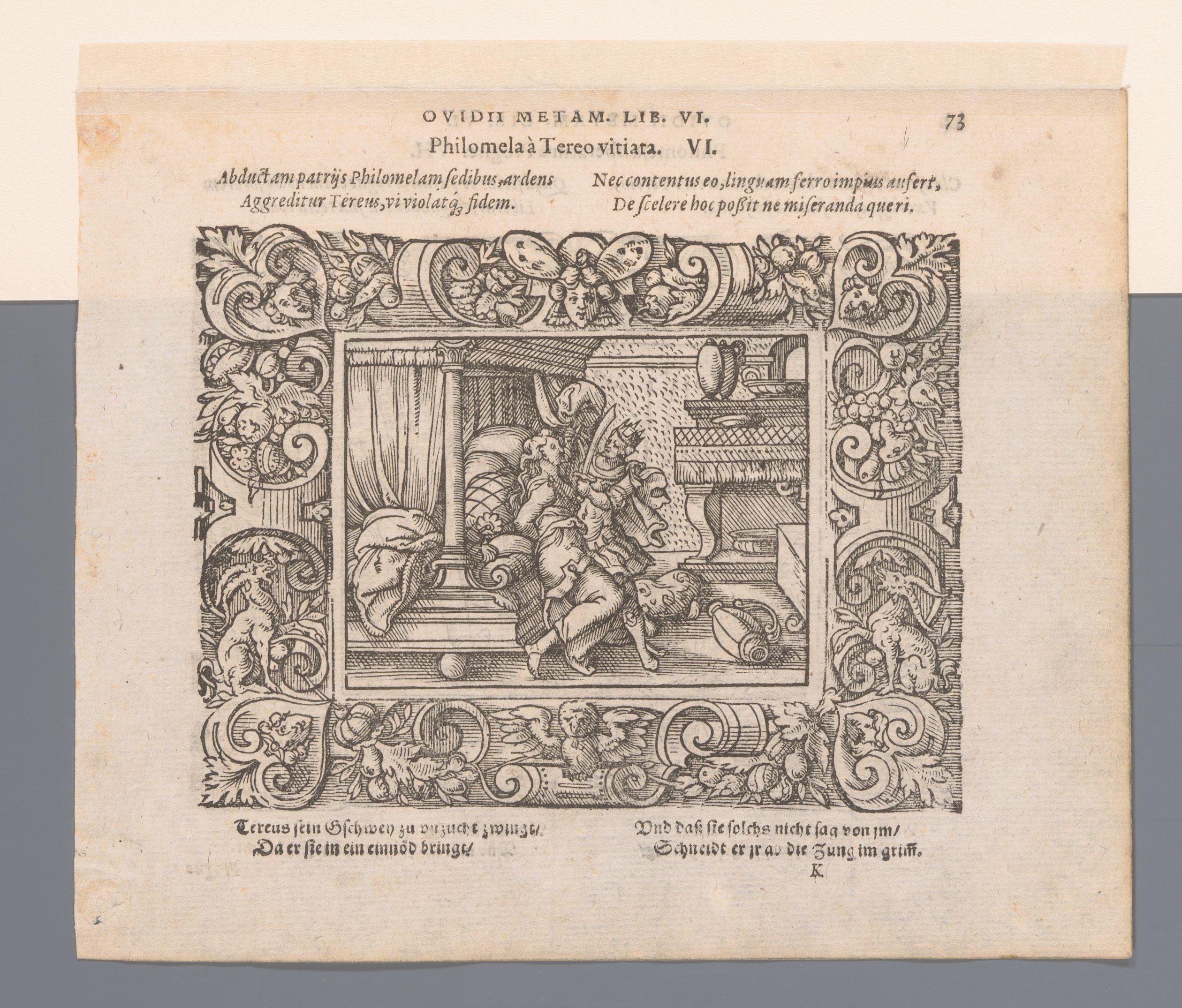 Tereus snijdt de tong van Philomela af