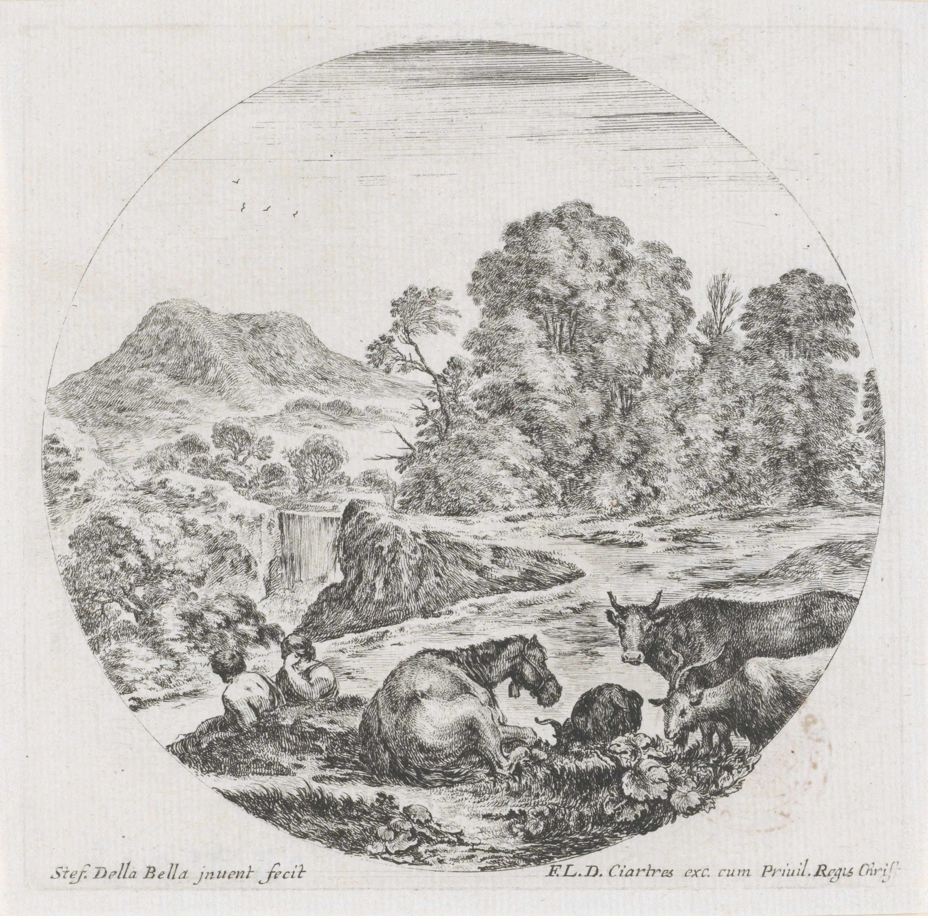 Twee herders met kudde in een landschap