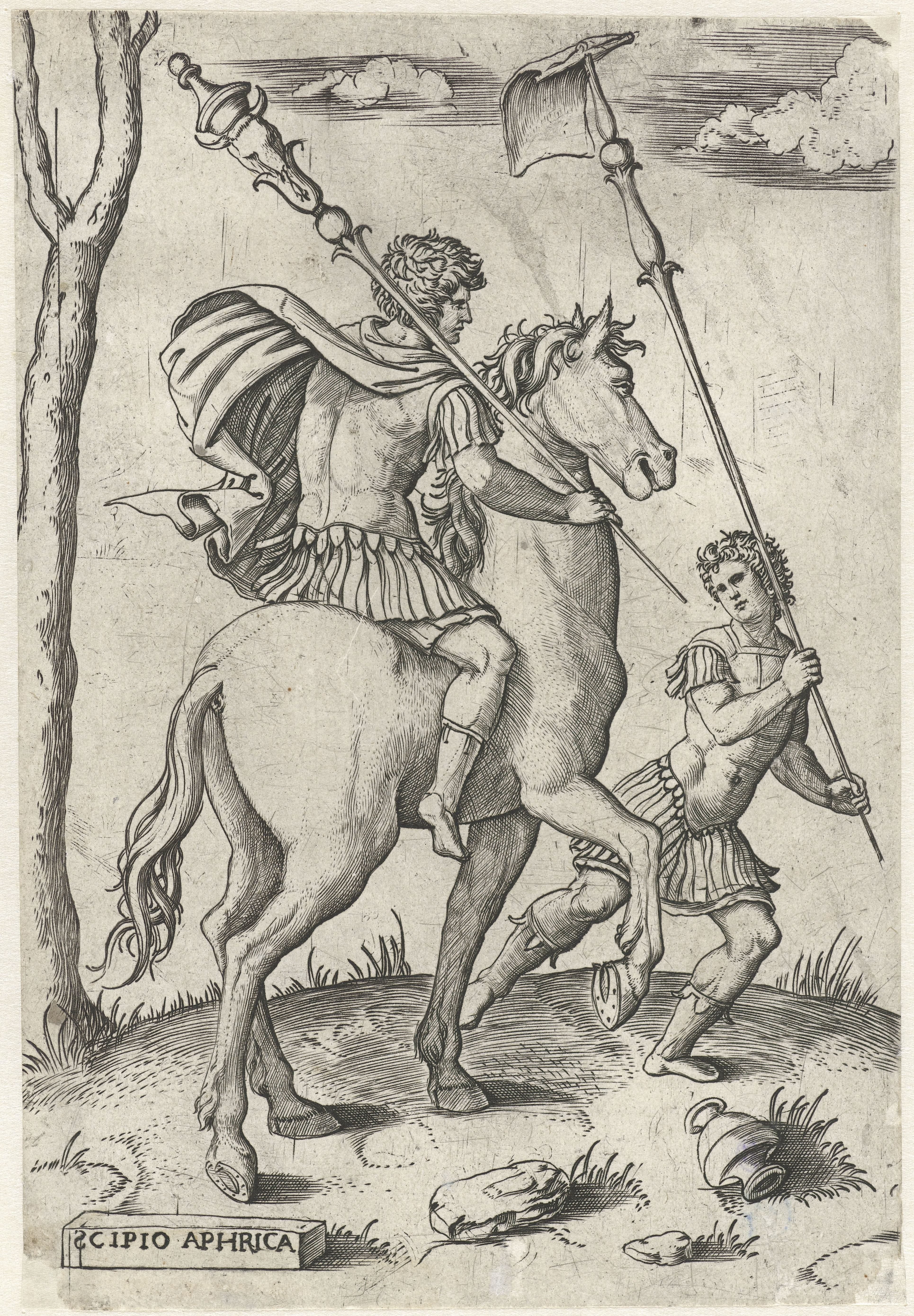 Romeinse generaals Scipio Africanus Maior te paard en Scipio Africanus Minor