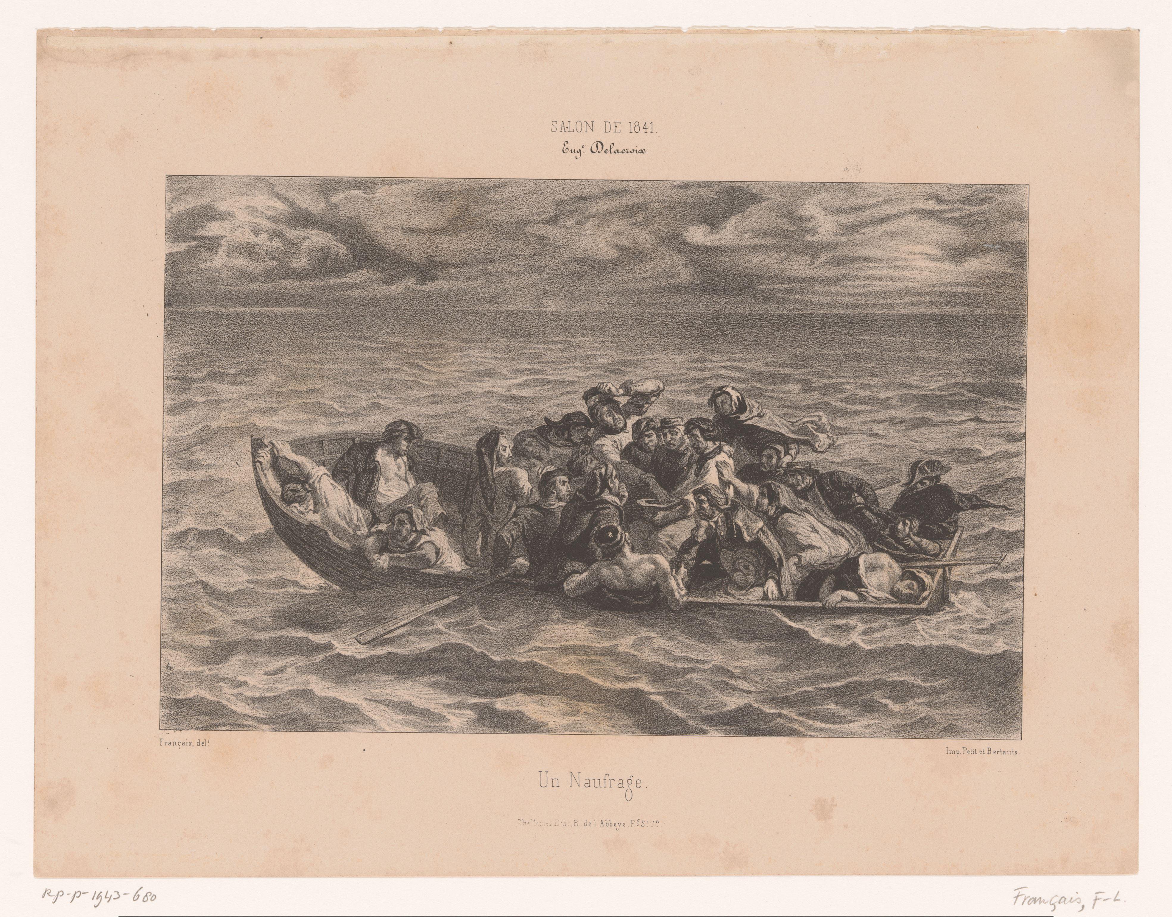 Schipbreukelingen in een roeiboot op zee