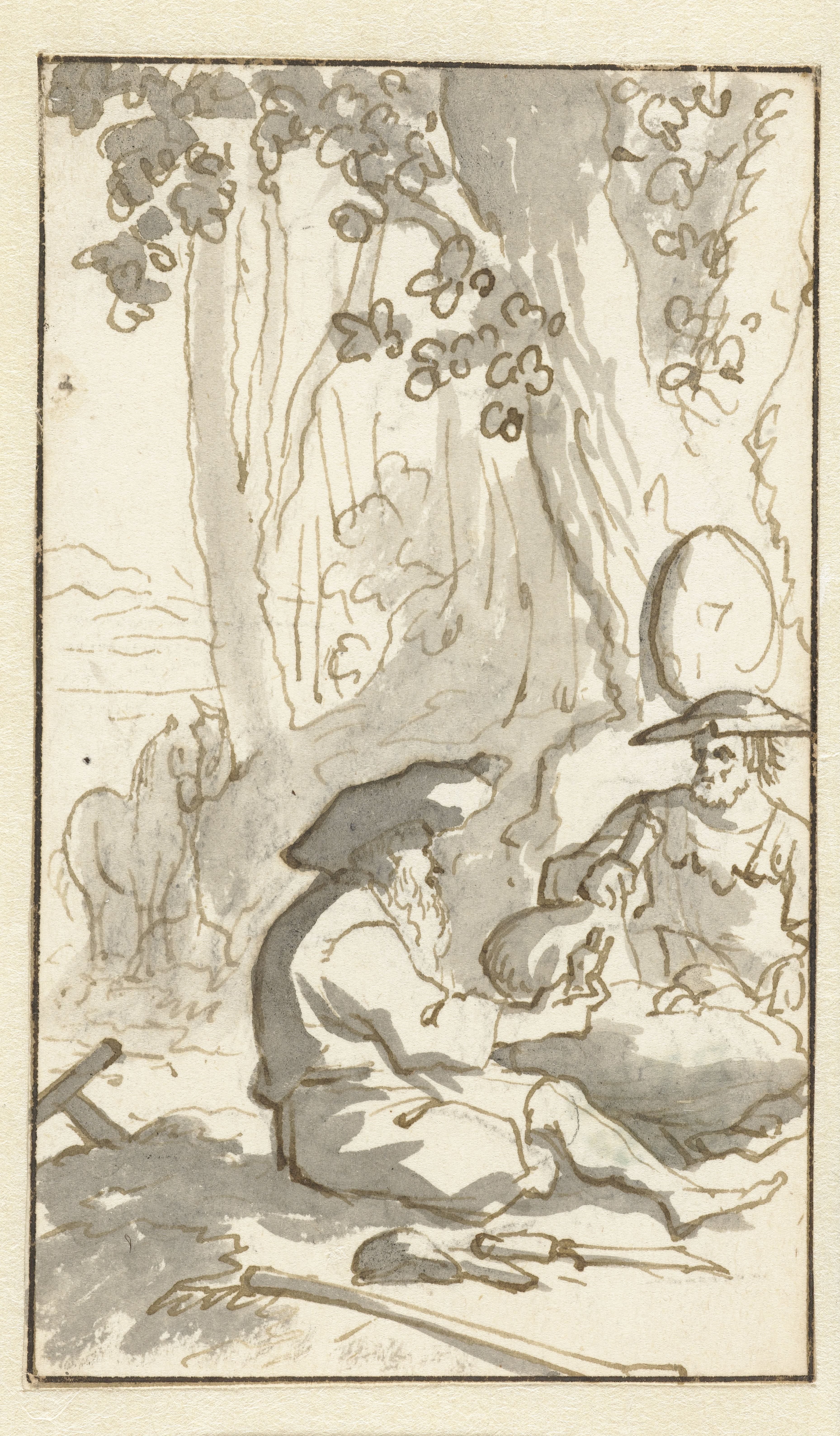 Don Quichotte wijn drinkend met een kluizenaar