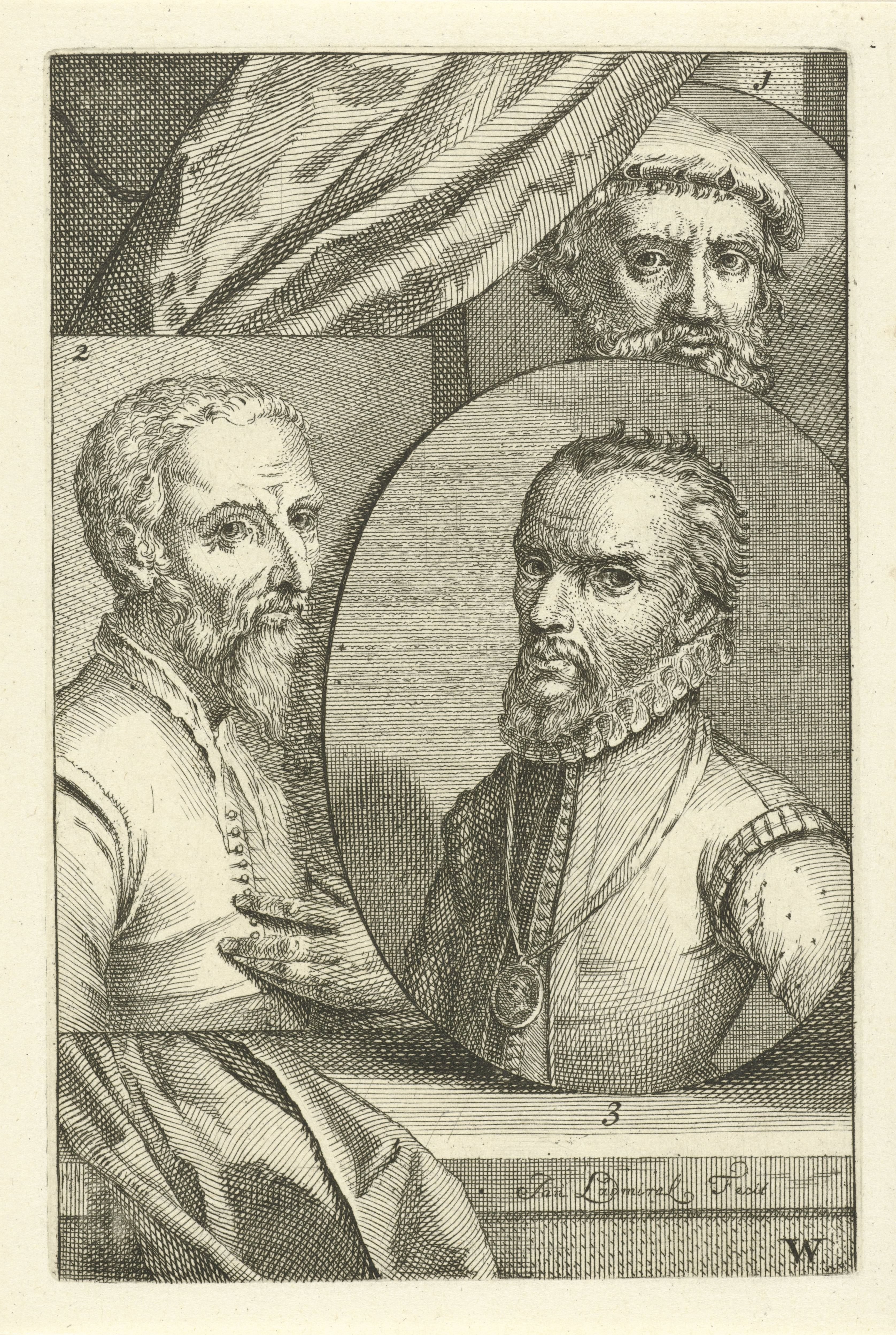 Portretten van Pieter Coecke van Aelst, Maarten van Heemskerck en Michiel Coxie