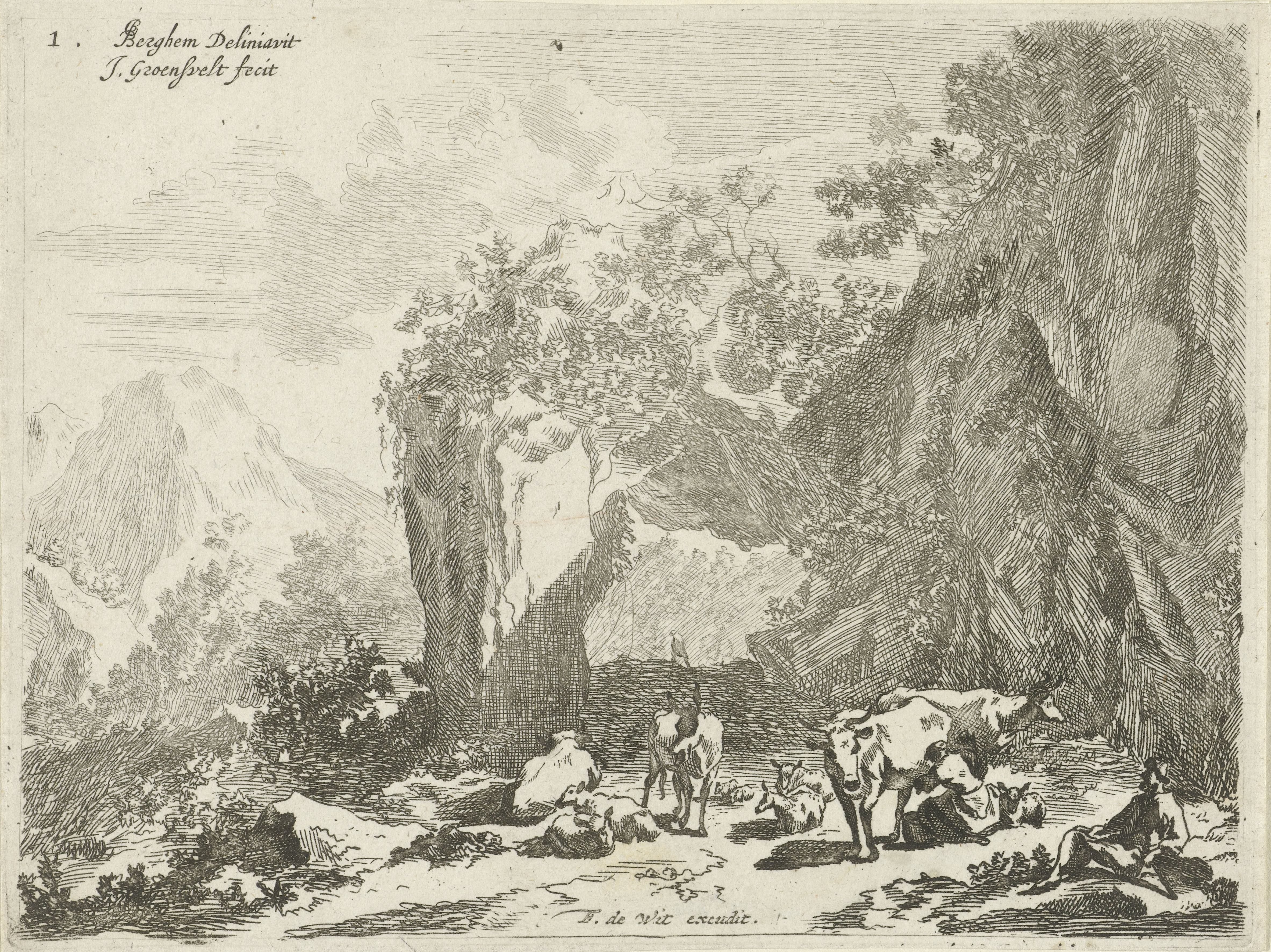 Berglandschap met herder, herderin en vee