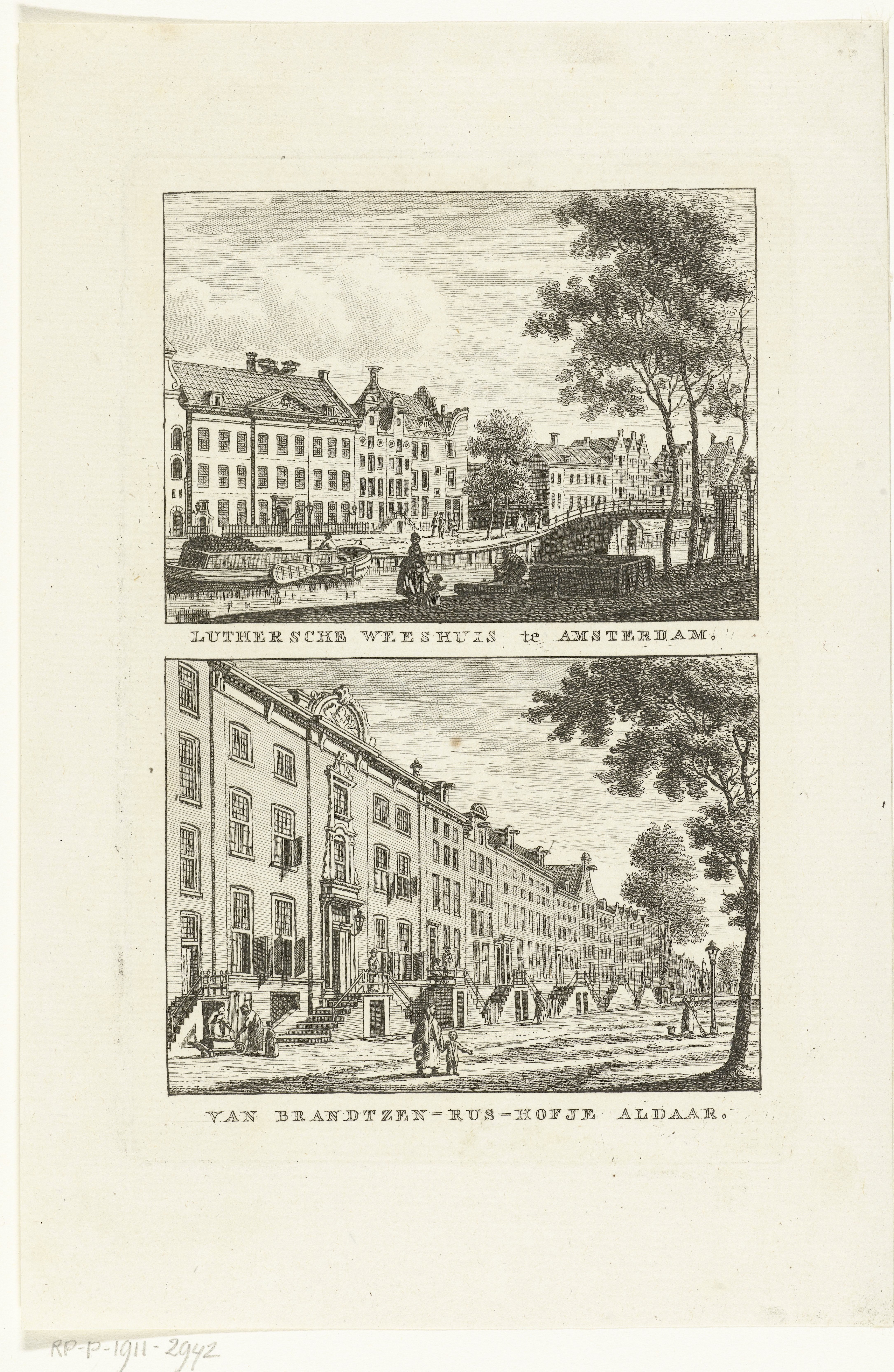 Gezicht op het Lutherse Diaconieweeshuis en het Van Brants-Rushofje te Amsterdam
