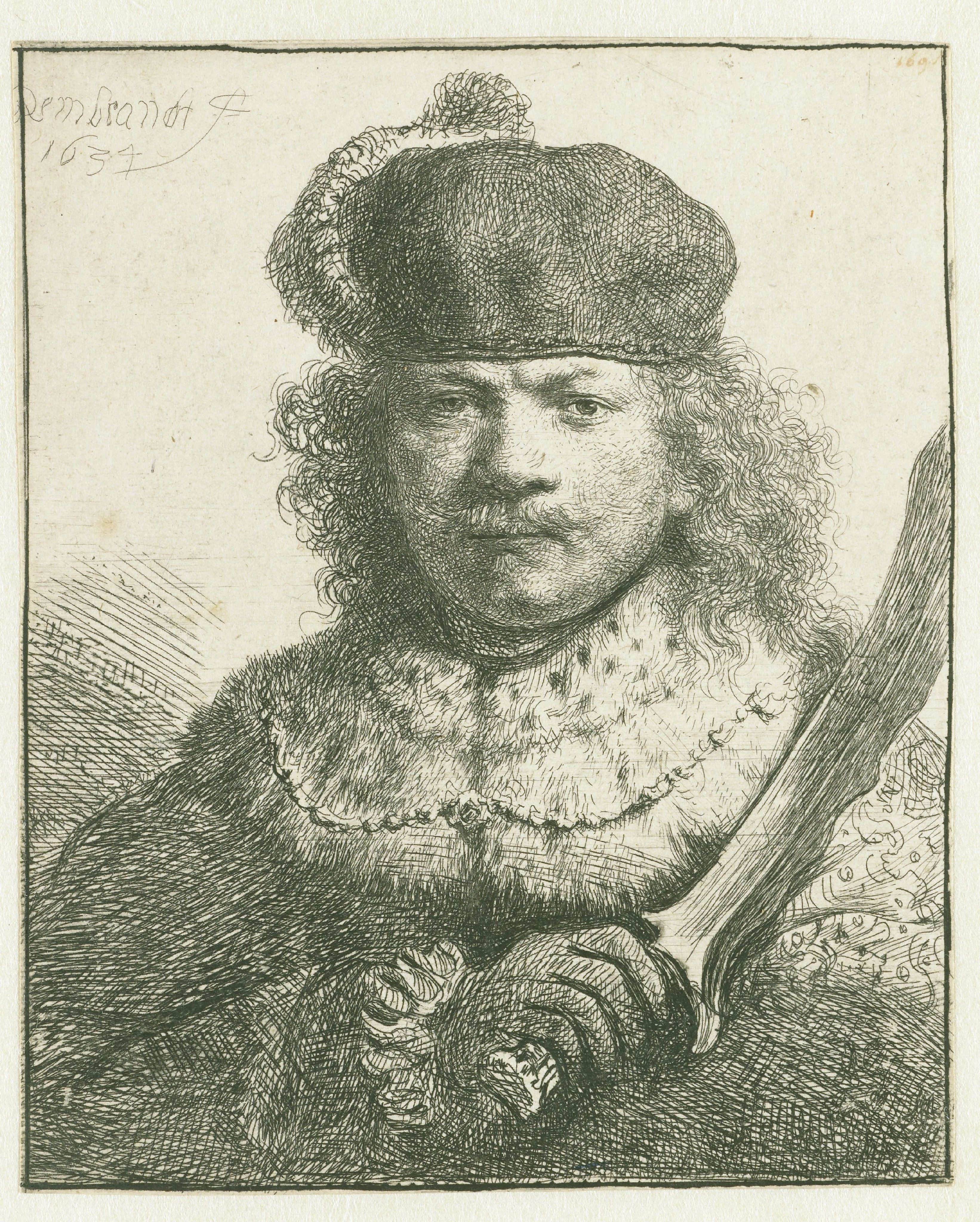 Self-portrait with raised sabre