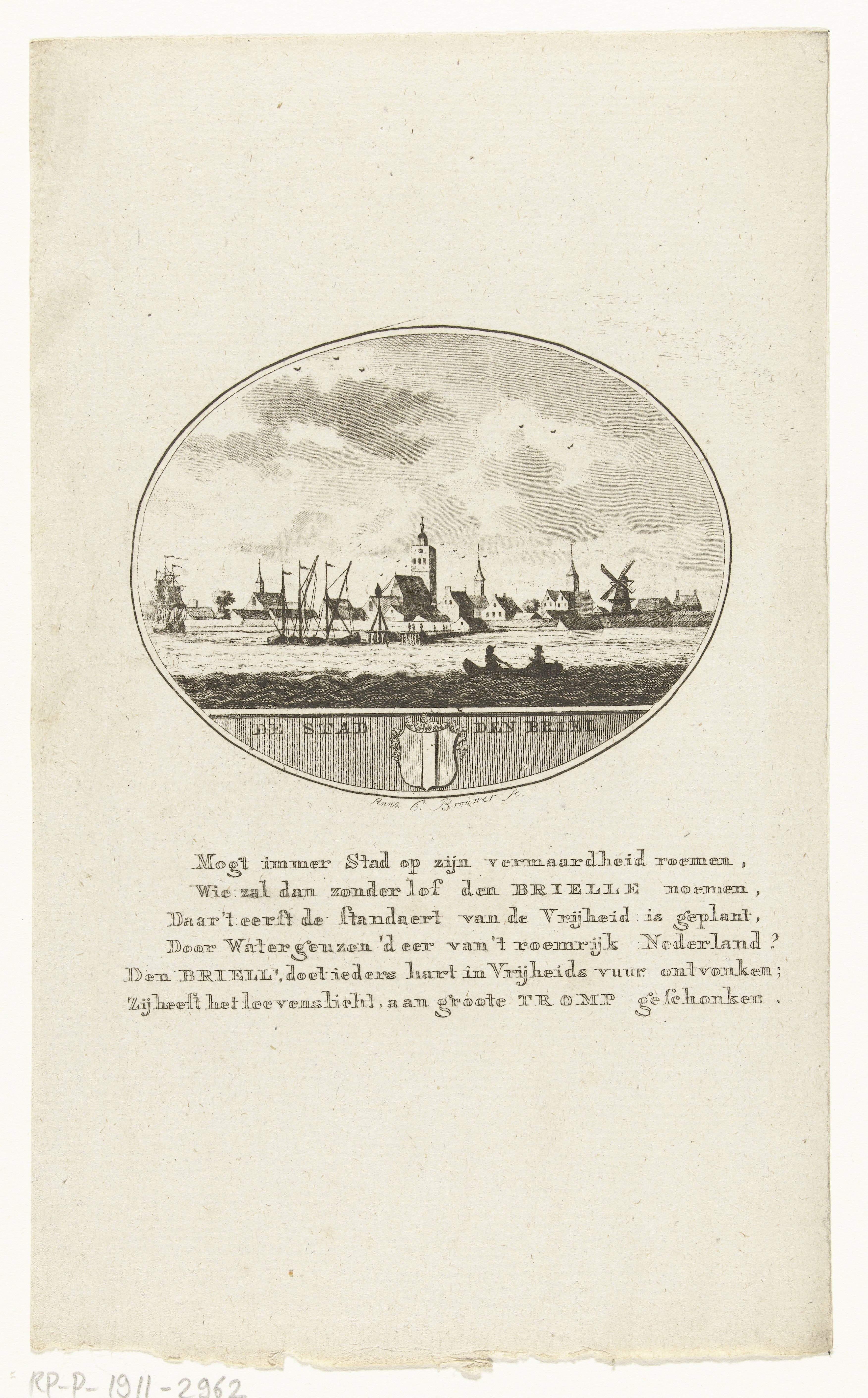 Gezicht op Brielle vanuit de zee