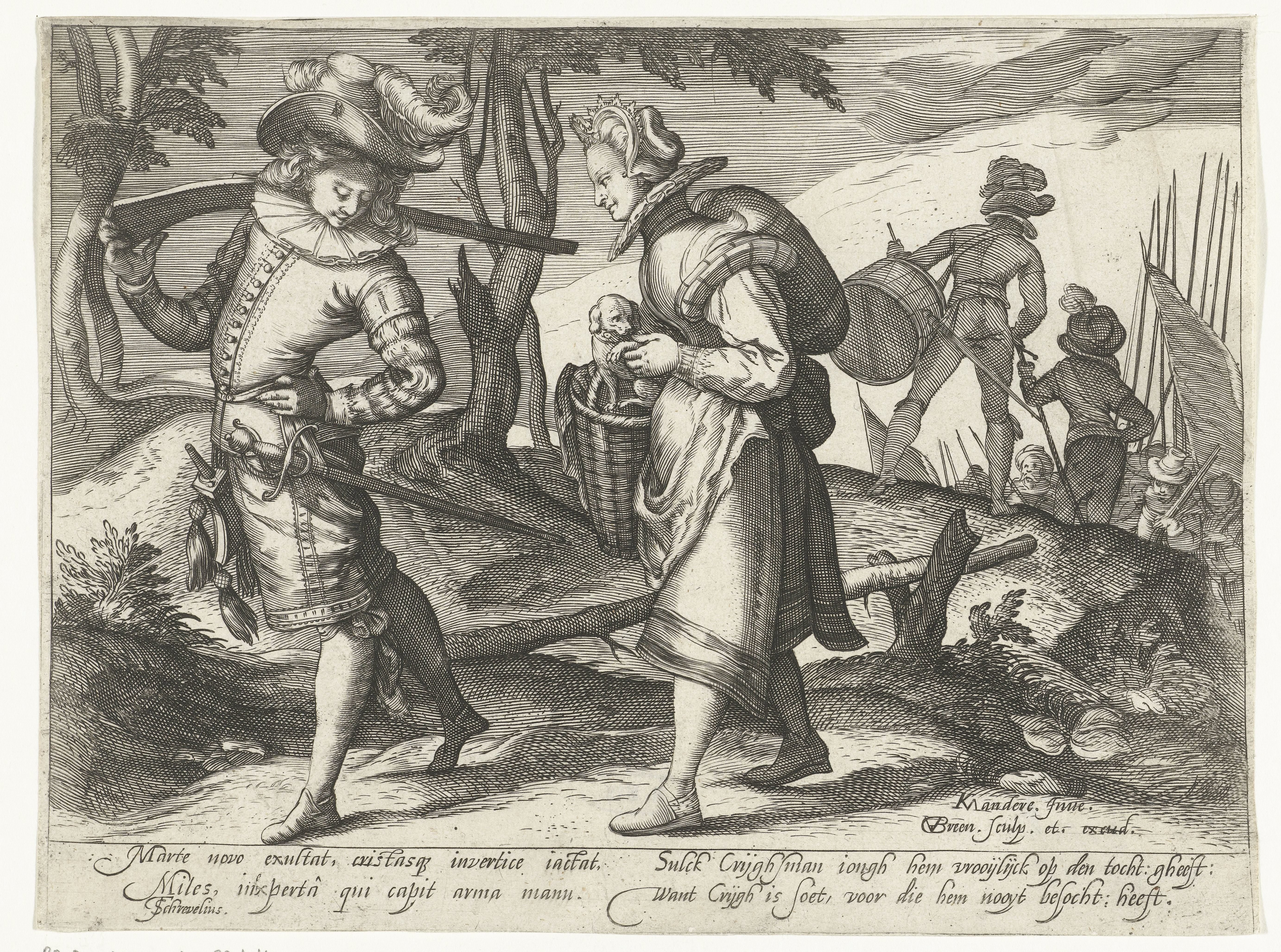 Trotse soldaat met jonge vrouw