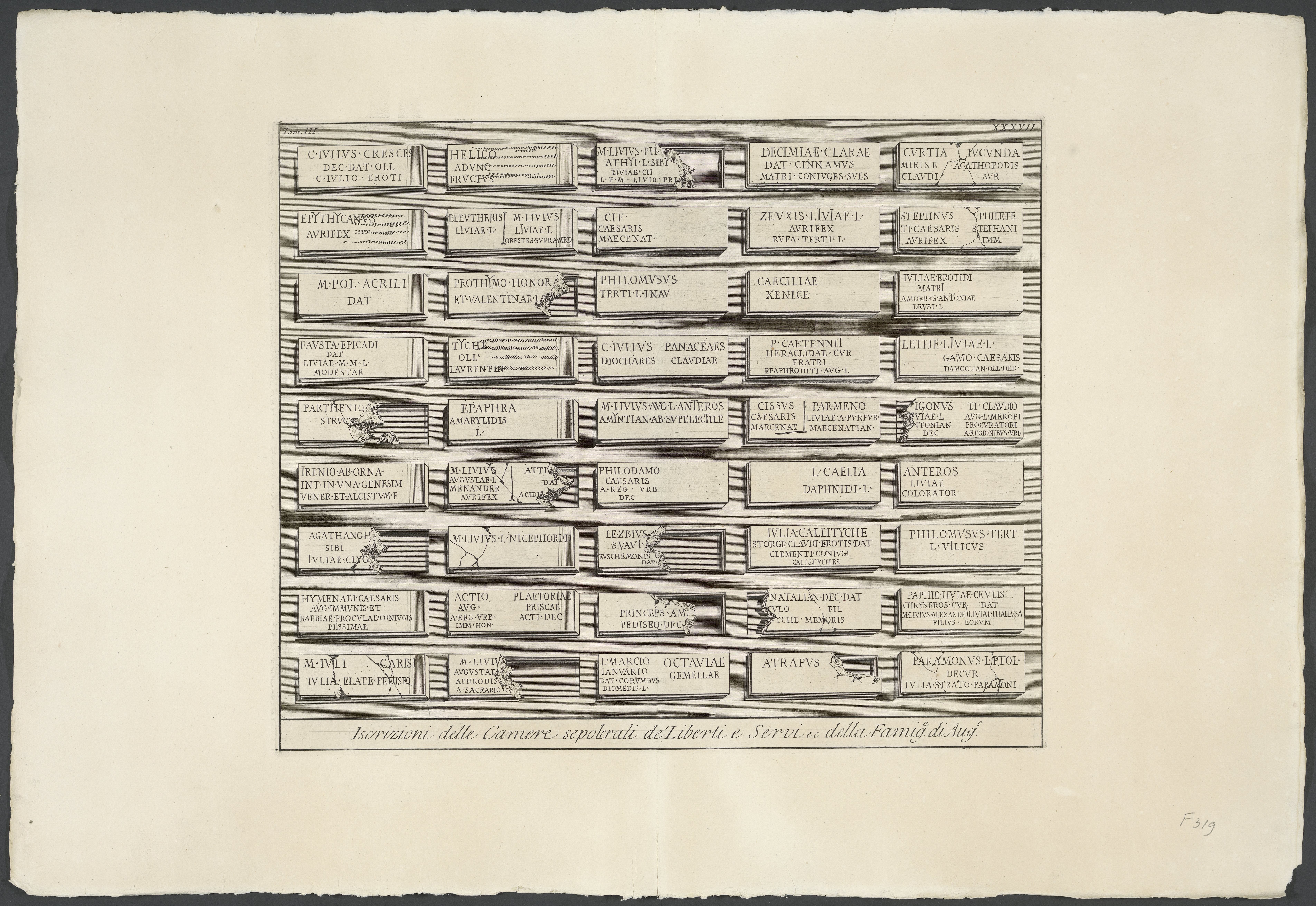 Inscripties uit de graftombe van de vrijgelatenen en slaafgemaakten van de familie van Augustus